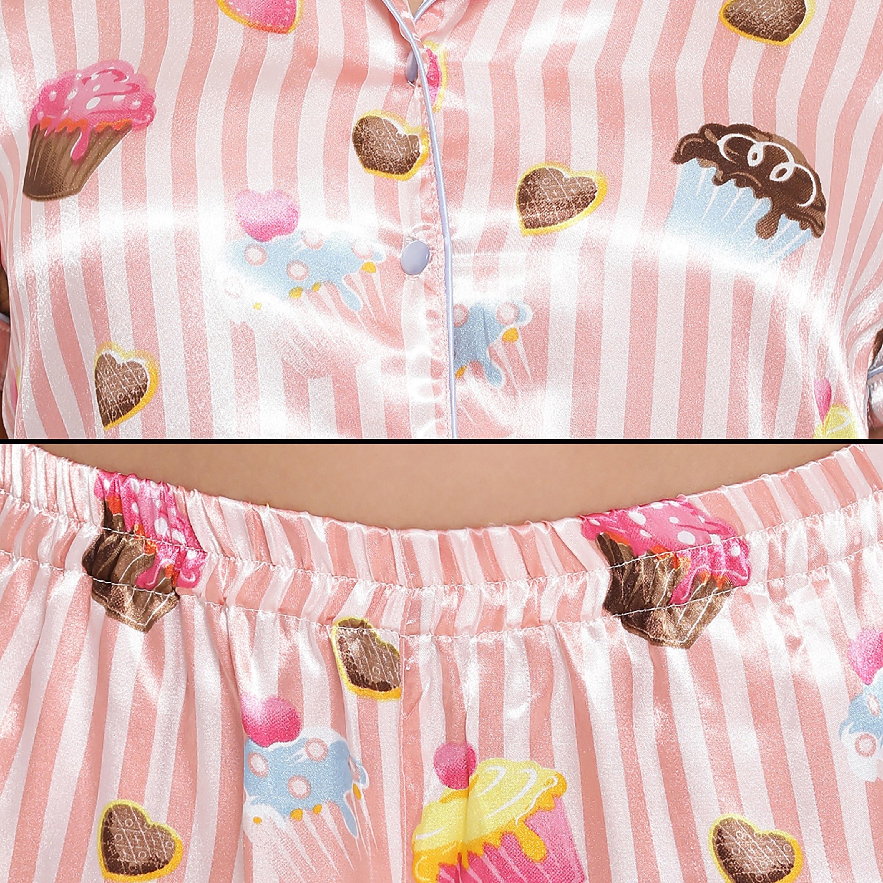 Clovia Set of Printed Collared Shirt with Shorts-women-clothing-nightwear-pyjamas-longsets-image-4