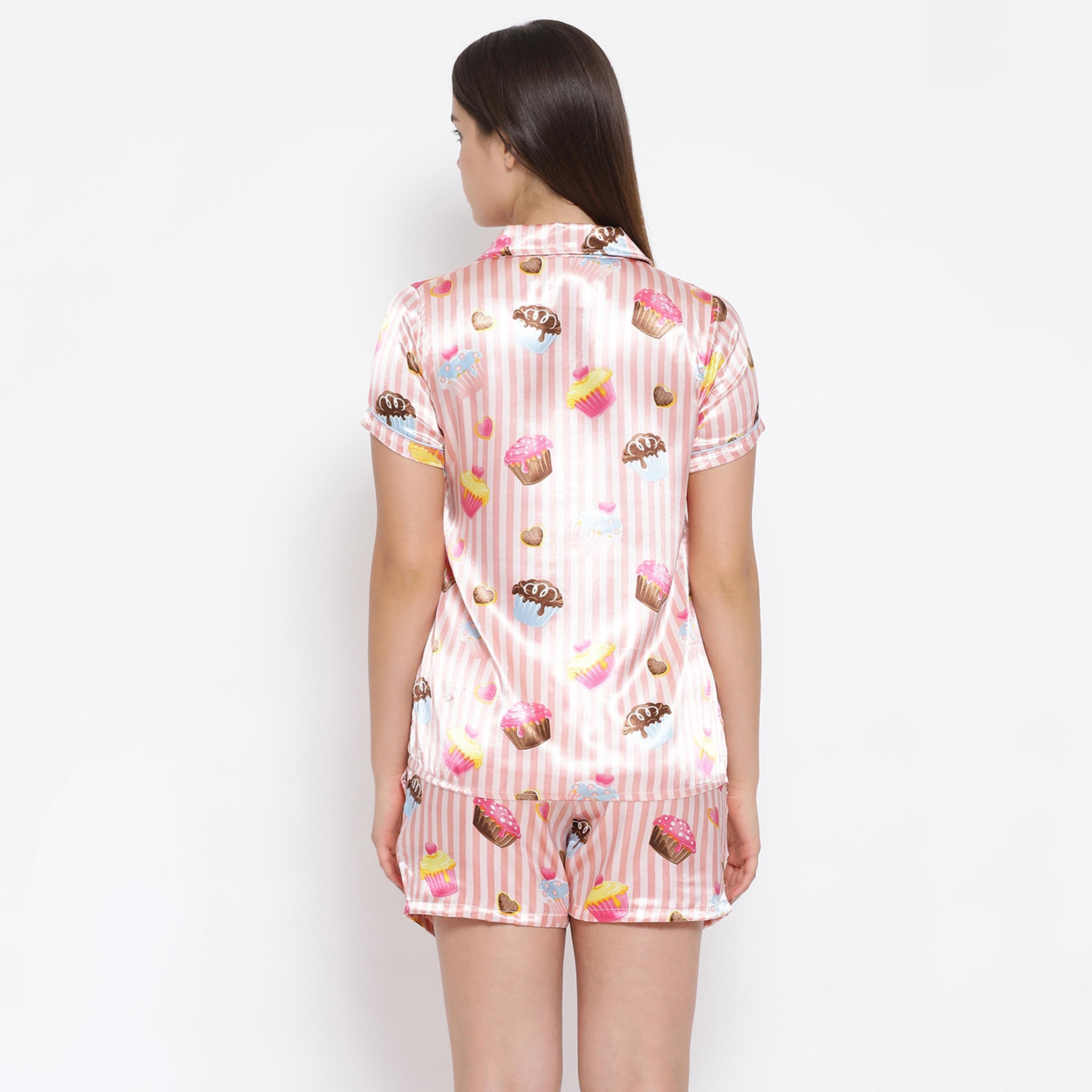 Clovia Set of Printed Collared Shirt with Shorts-women-clothing-nightwear-pyjamas-longsets-image-5