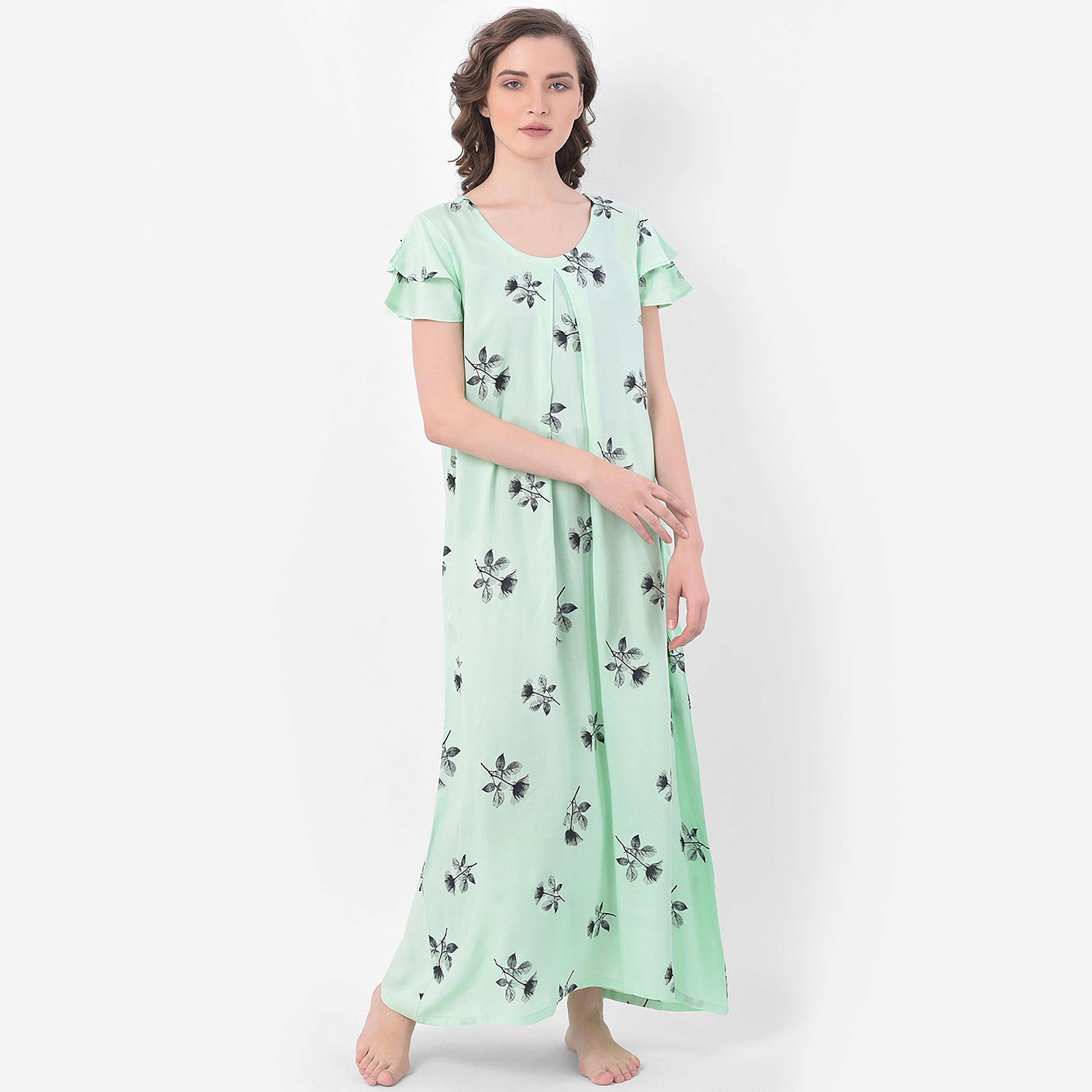 Clovia Printed Round Neck Long Night Dress-women-clothing-nightwear-nighties-image-2