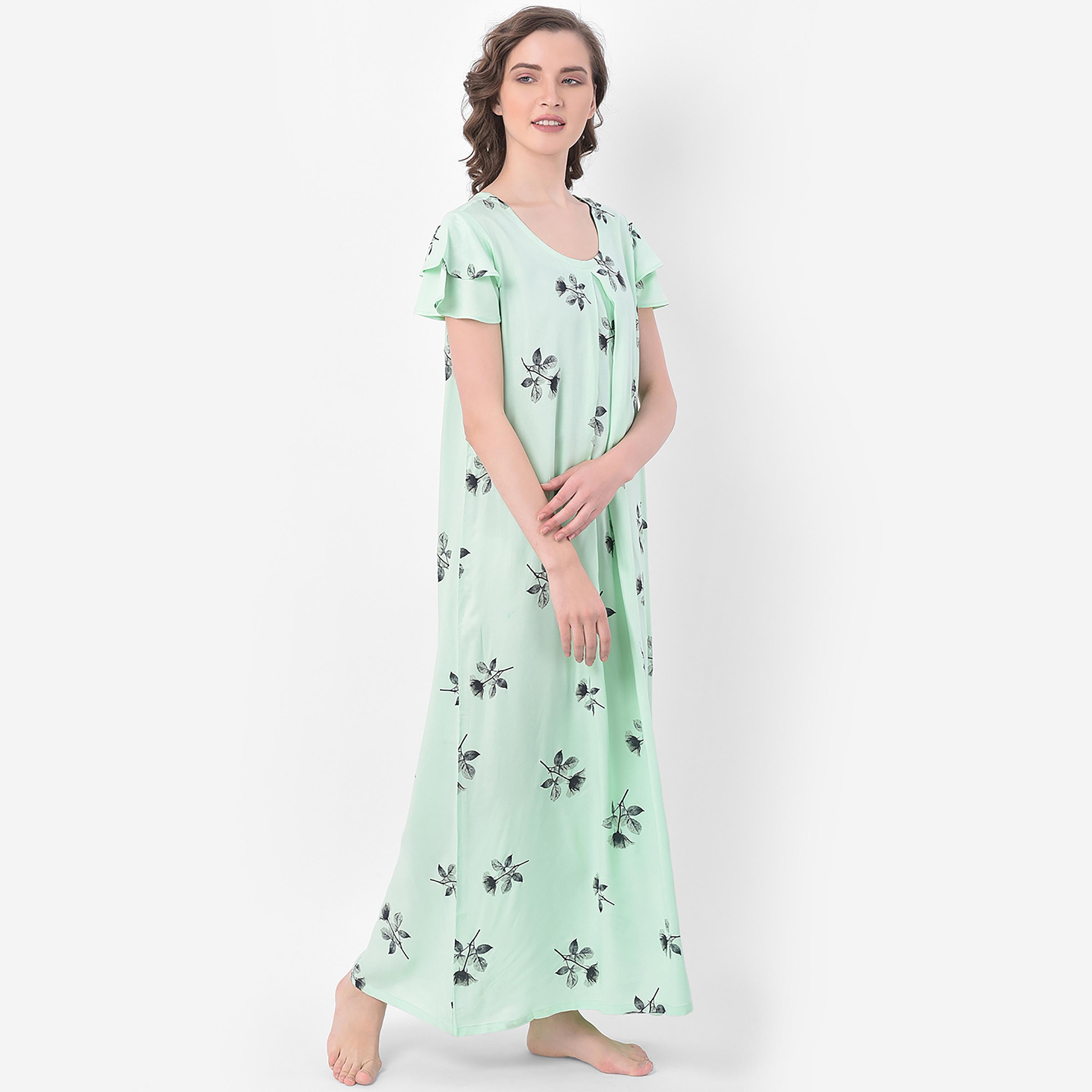 Clovia Printed Round Neck Long Night Dress-women-clothing-nightwear-nighties-image-3