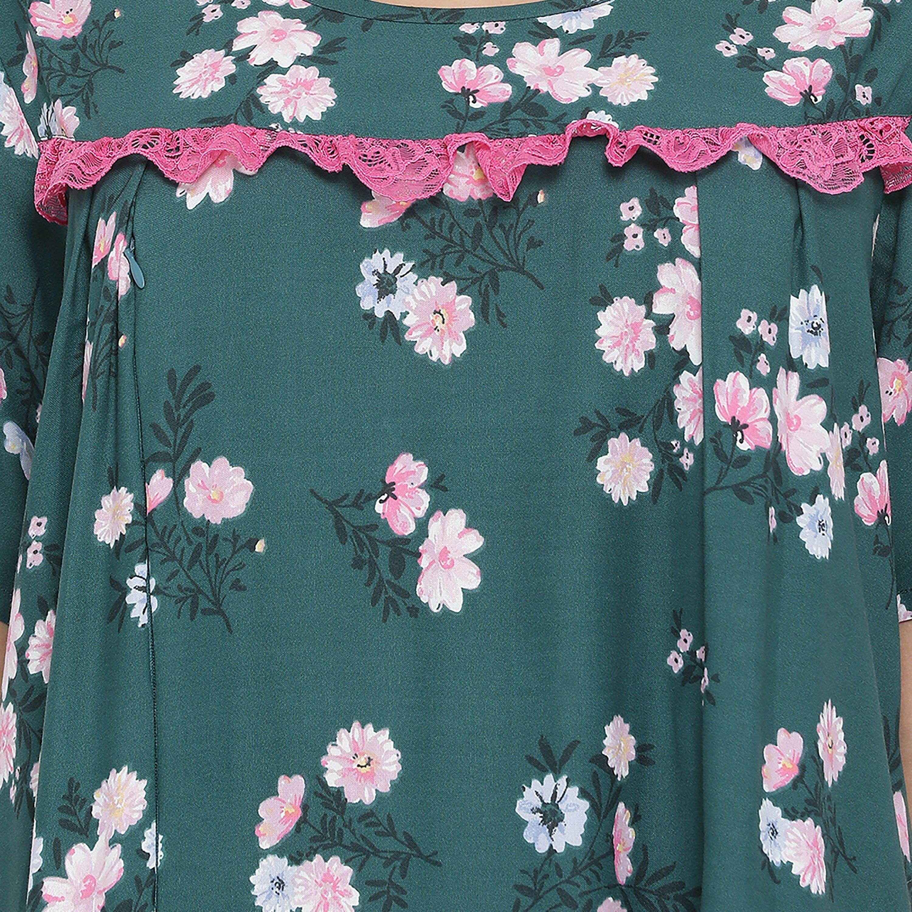 Clovia Floral Round Neck Long Night Dress-women-clothing-nightwear-nighties-image-4