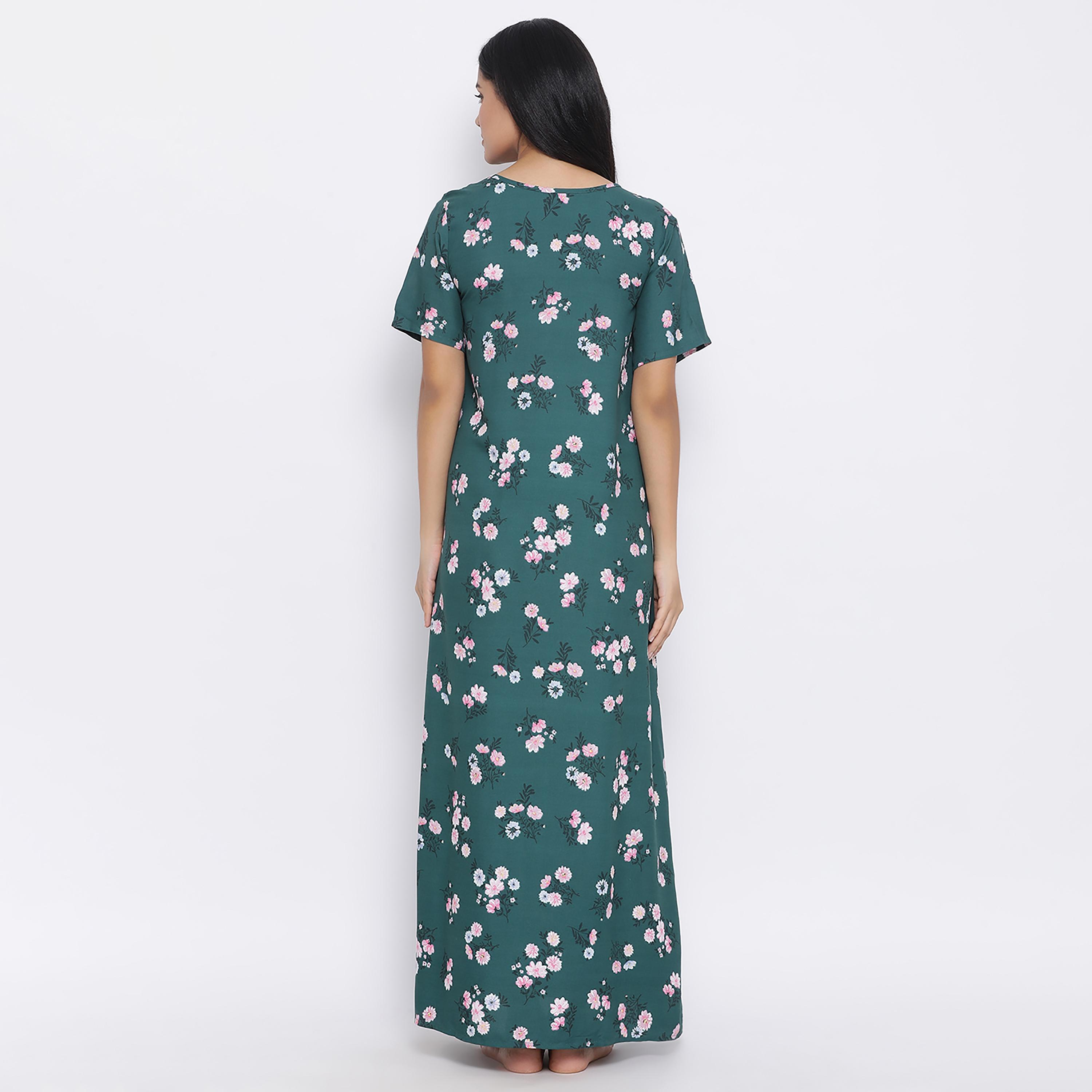 Clovia Floral Round Neck Long Night Dress-women-clothing-nightwear-nighties-image-5