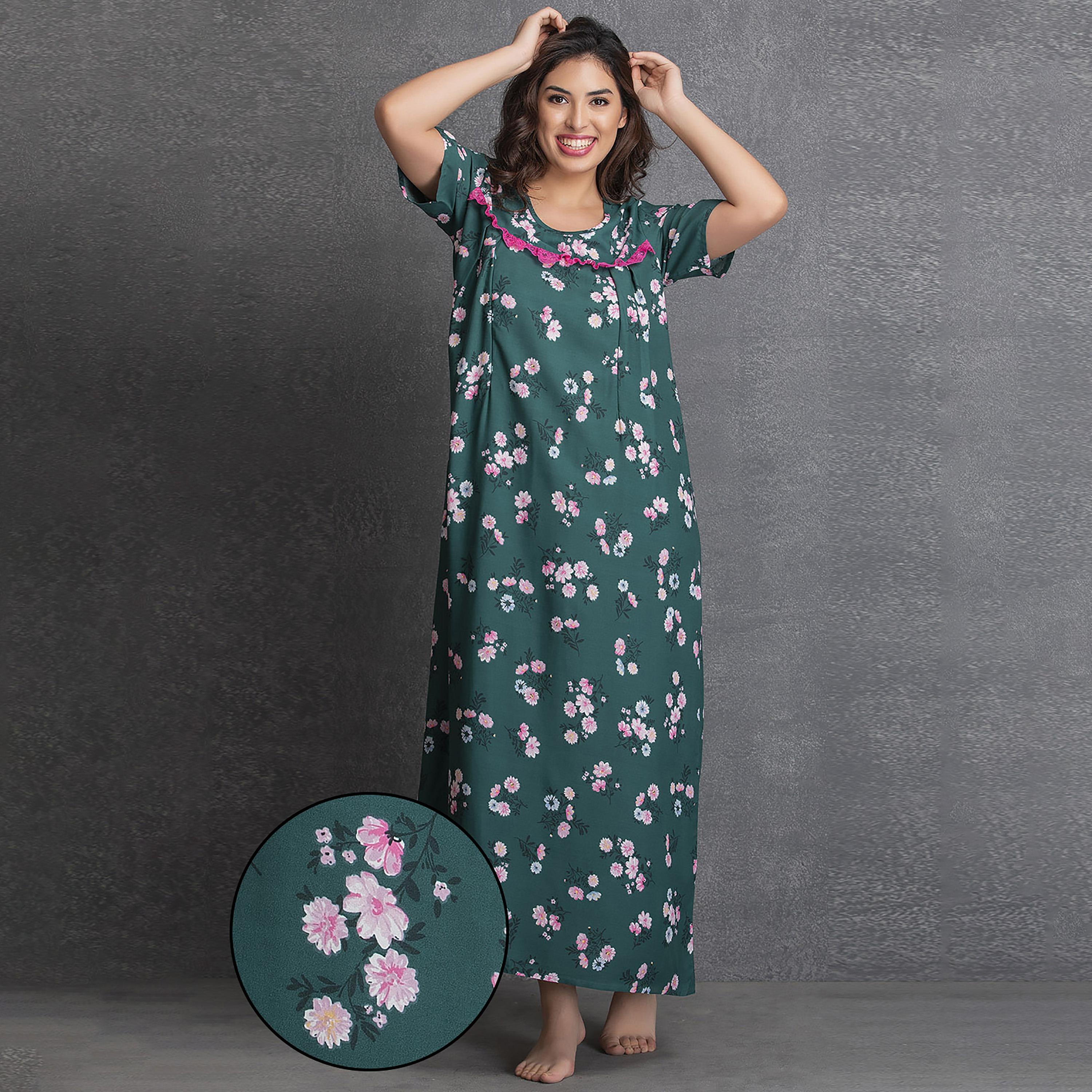 Clovia Floral Round Neck Long Night Dress-women-clothing-nightwear-nighties-image-1