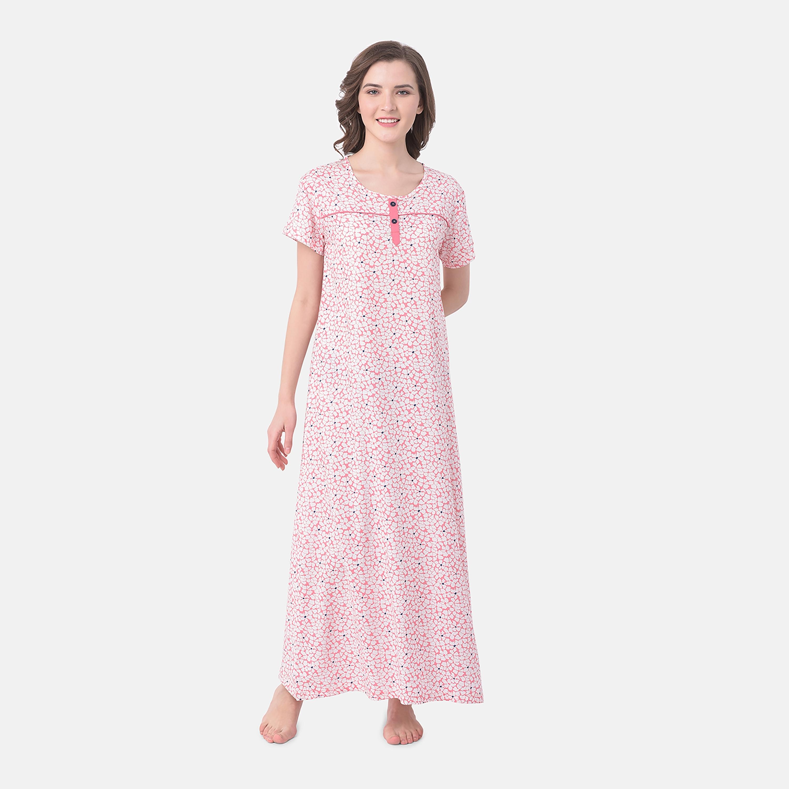 Clovia Floral Round Neck Long Night Dress-women-clothing-nightwear-nighties-image-2