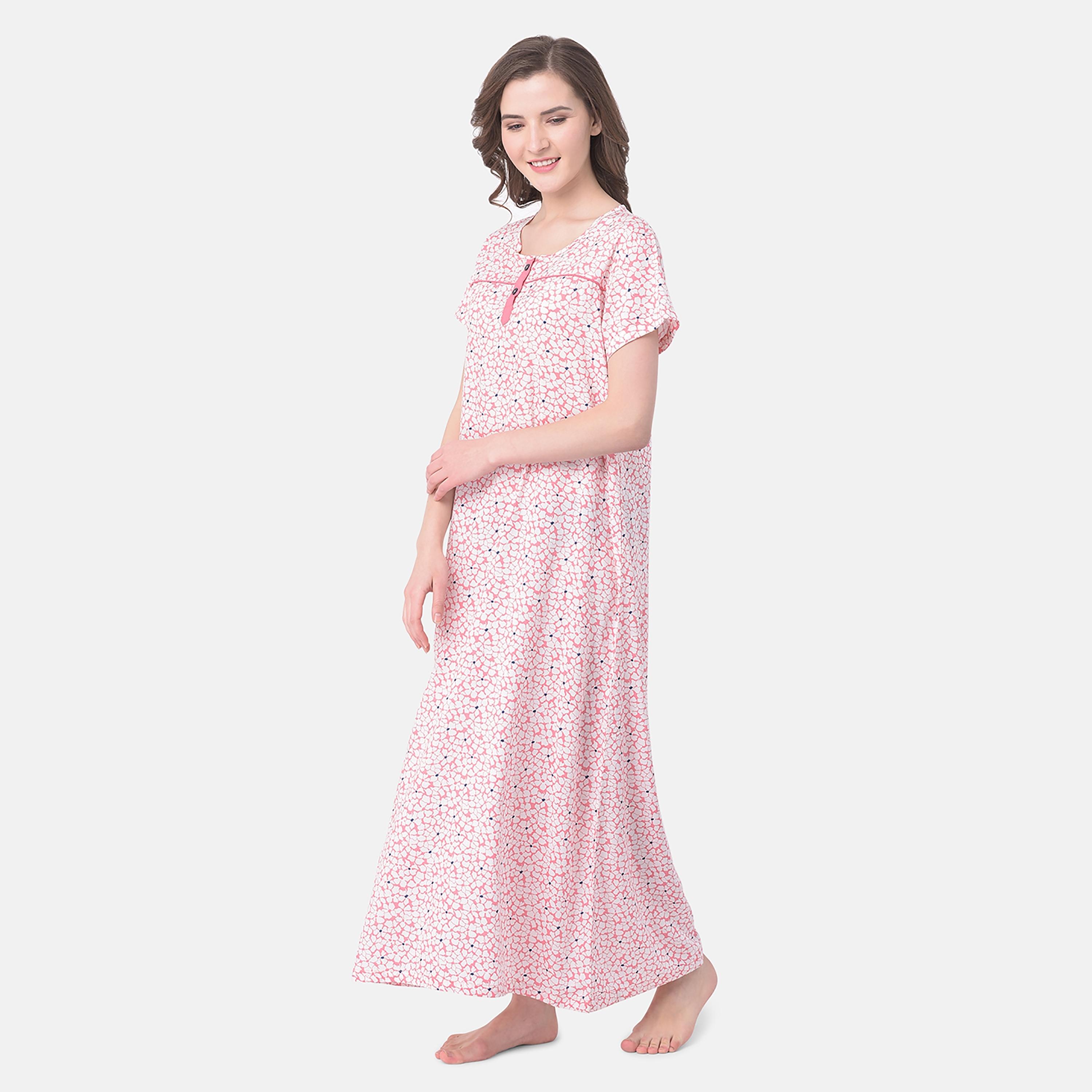 Clovia Floral Round Neck Long Night Dress-women-clothing-nightwear-nighties-image-3