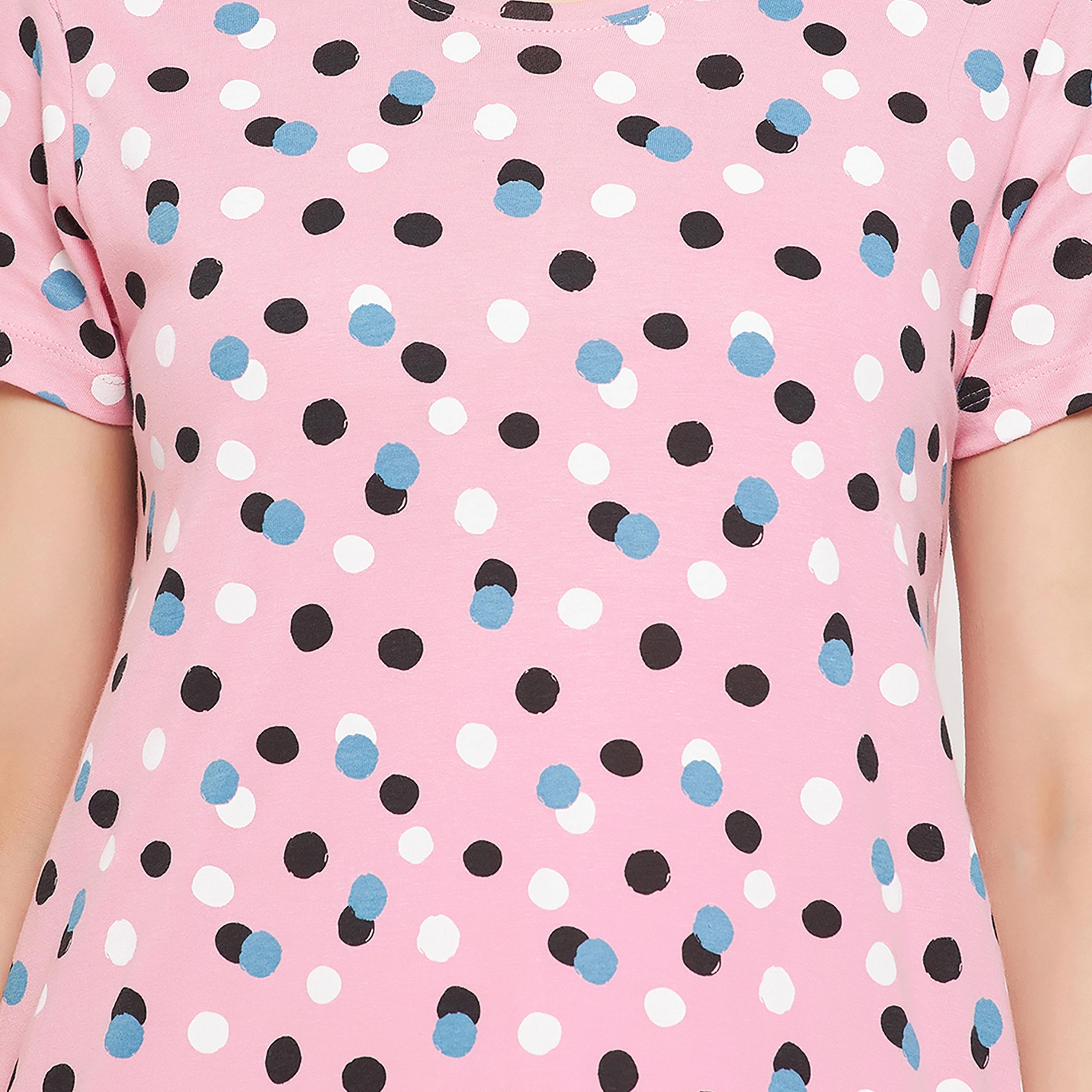 فستان نوم نسائي قصير بطبعات منقط باللون الوردي الفاتح من كلوفيا - قطن خالص-women-clothing-nightwear-nighties-image-6