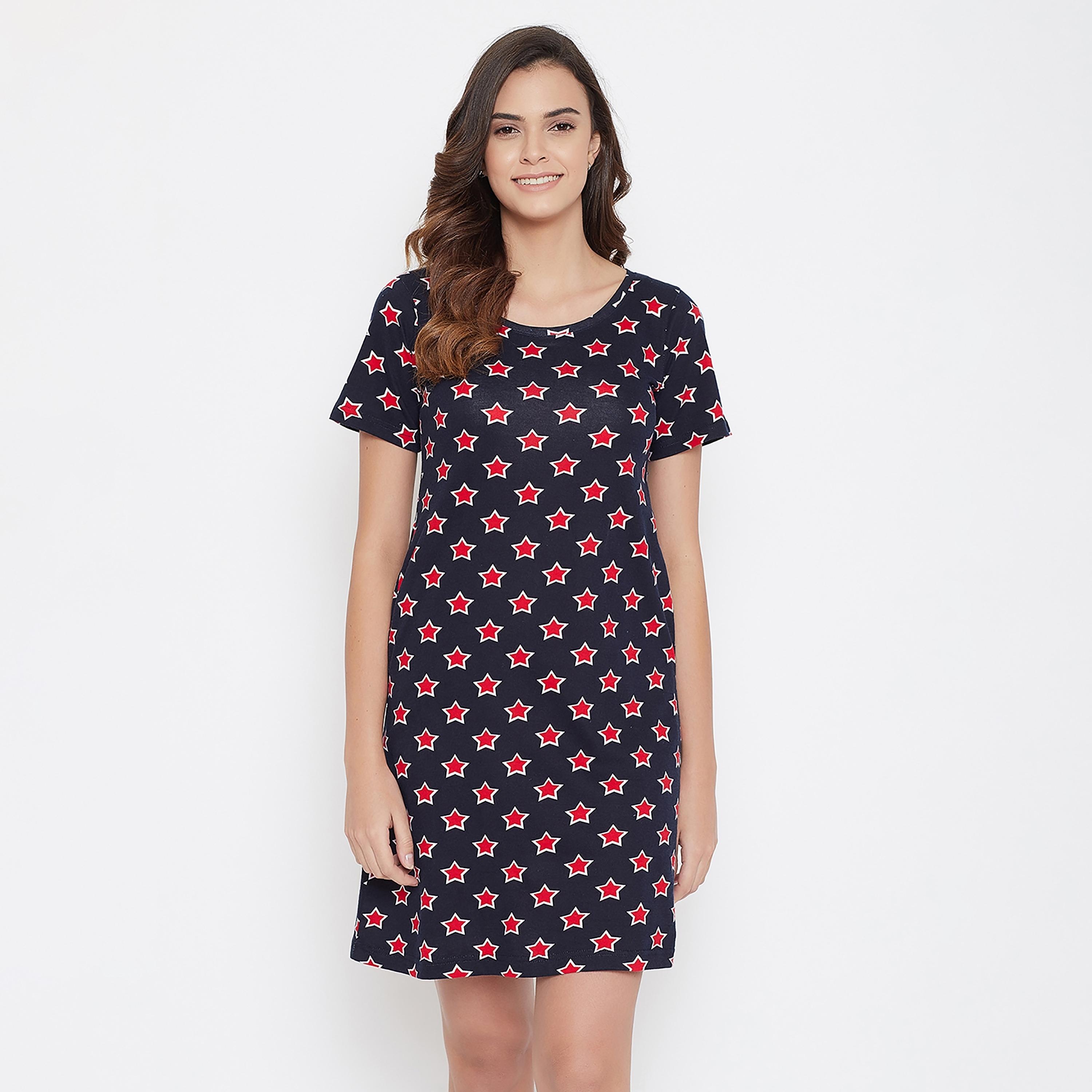 Clovia Printed Round Neck Night Dress-women-clothing-nightwear-nighties-image-2