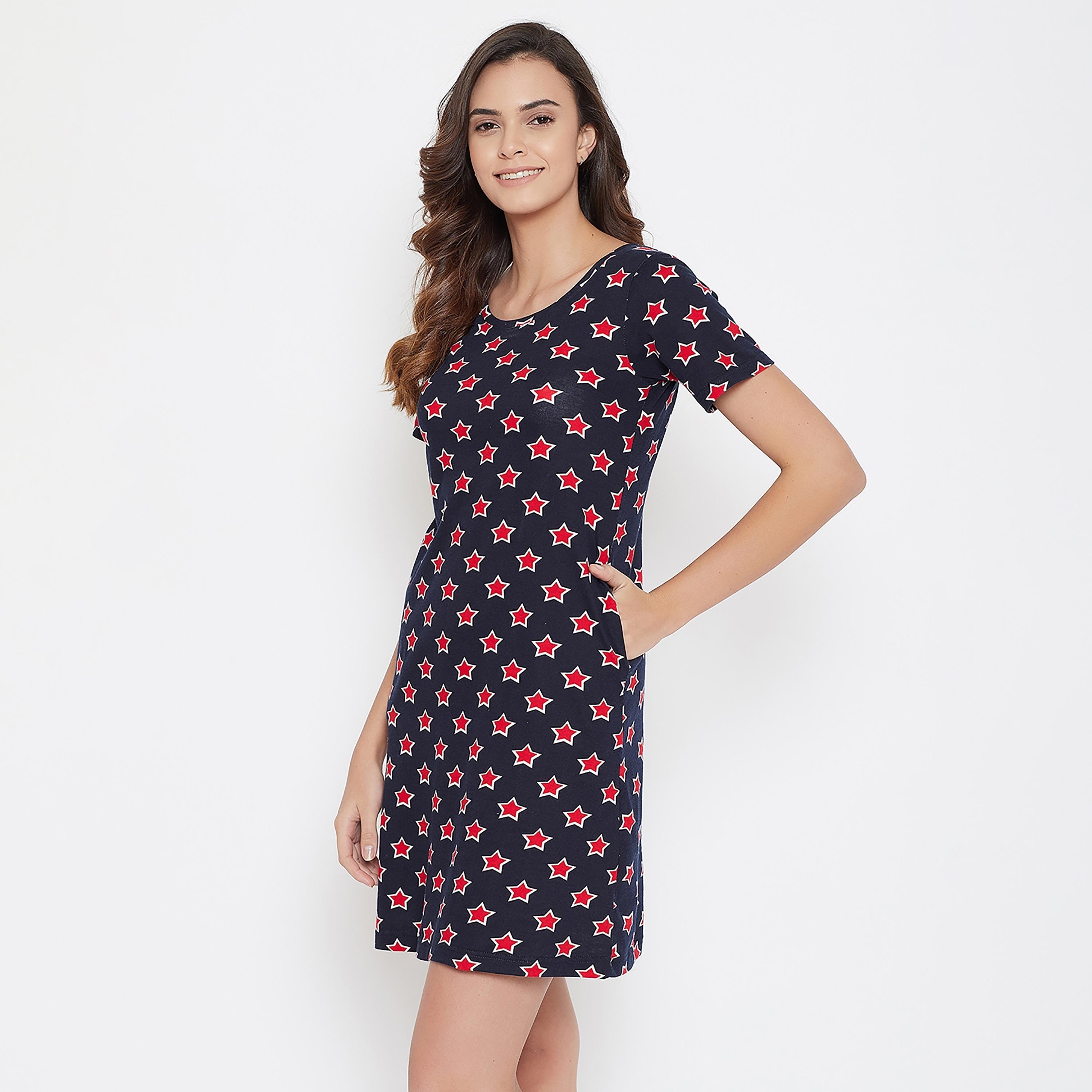 Clovia Printed Round Neck Night Dress-women-clothing-nightwear-nighties-image-4