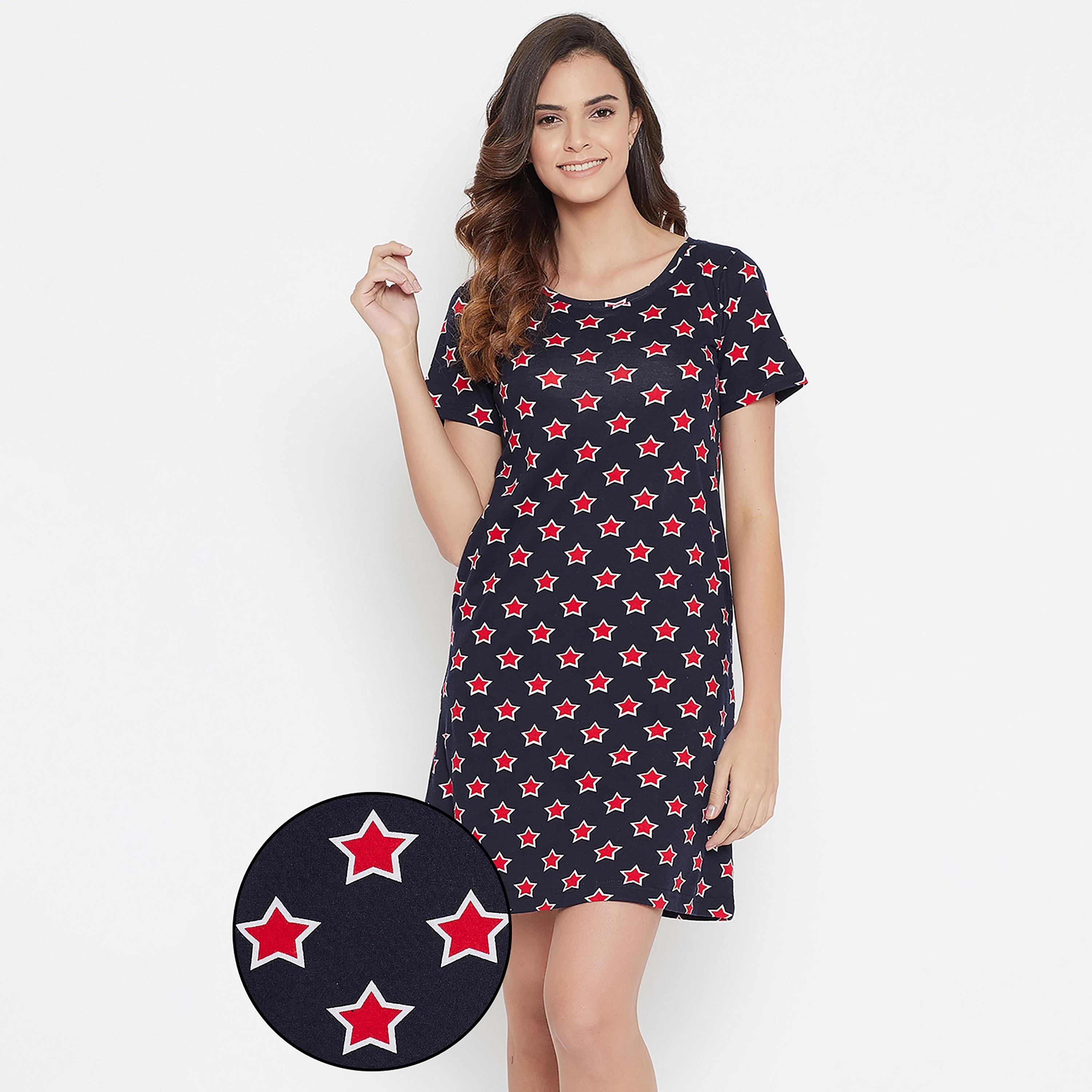 Clovia Printed Round Neck Night Dress-women-clothing-nightwear-nighties-image-1