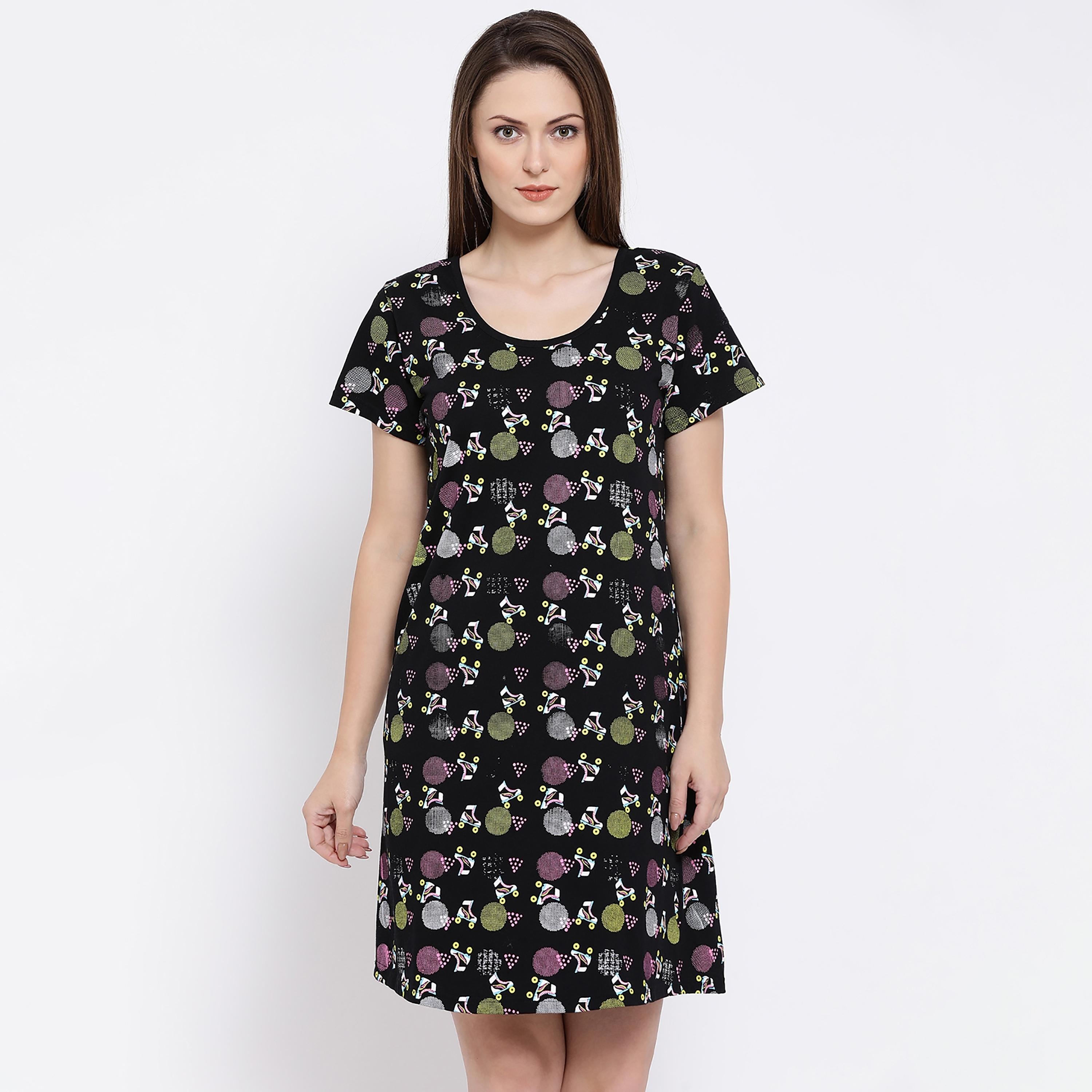 Clovia Printed Round Neck Night Dress-women-clothing-nightwear-nighties-image-2