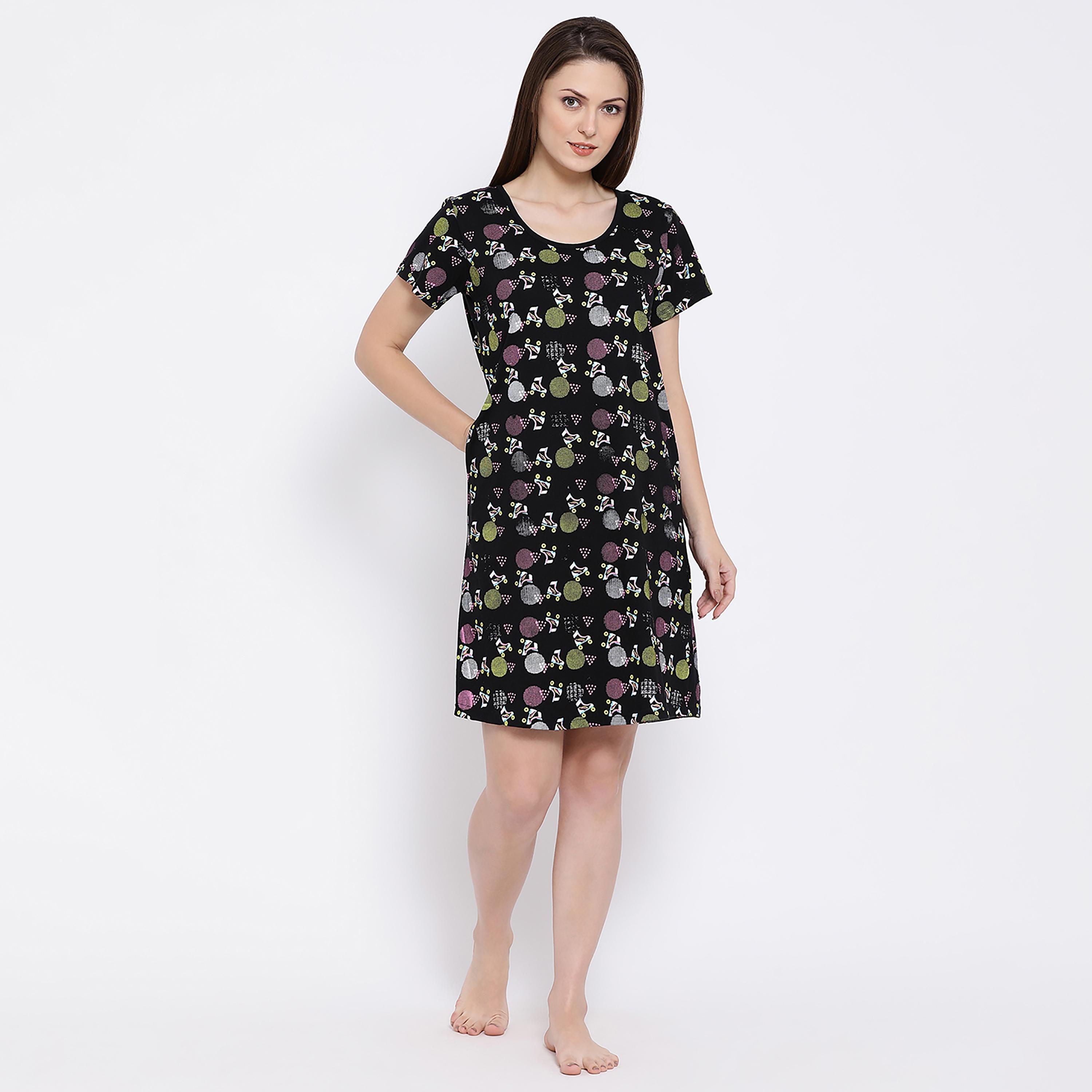Clovia Printed Round Neck Night Dress-women-clothing-nightwear-nighties-image-3