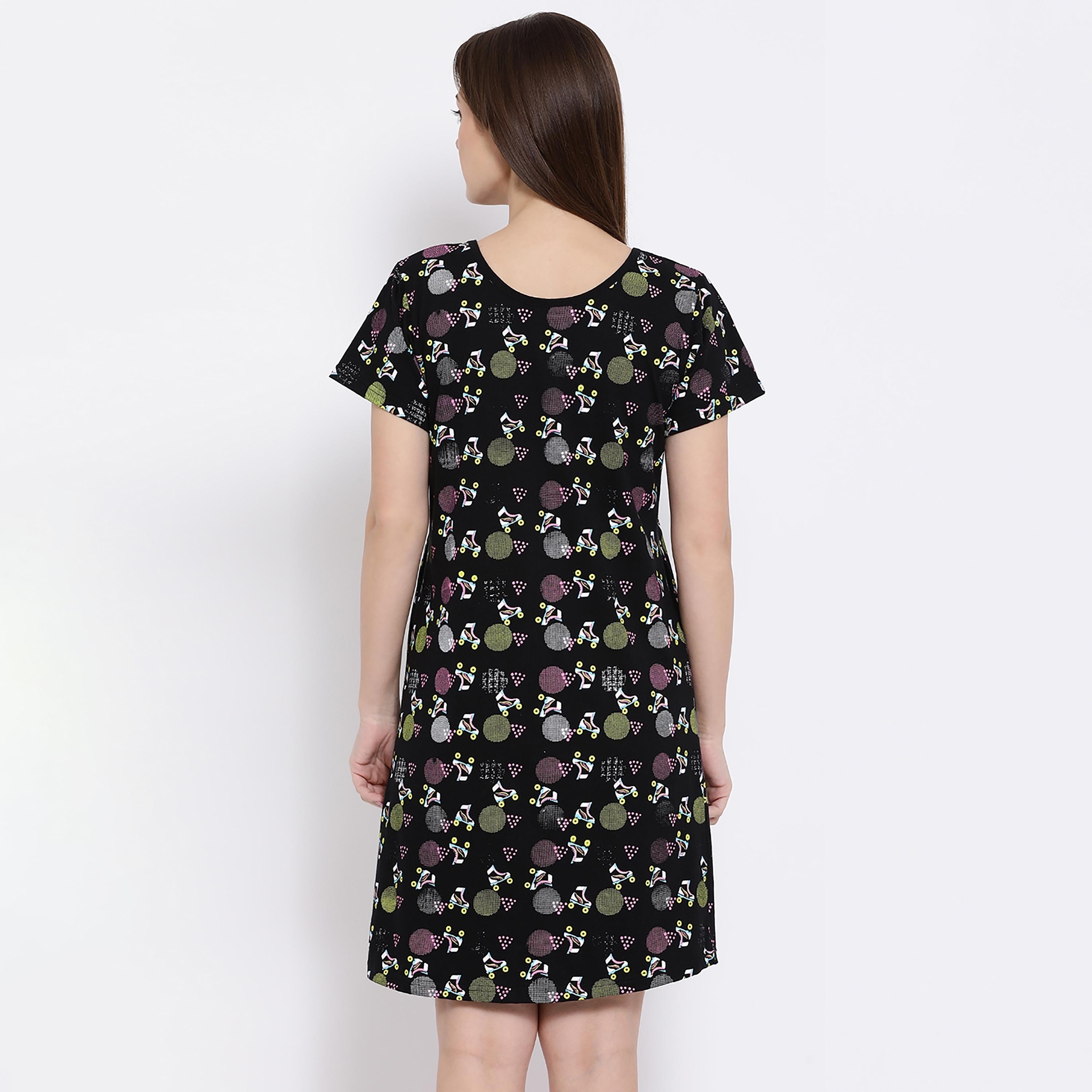 Clovia Printed Round Neck Night Dress-women-clothing-nightwear-nighties-image-5