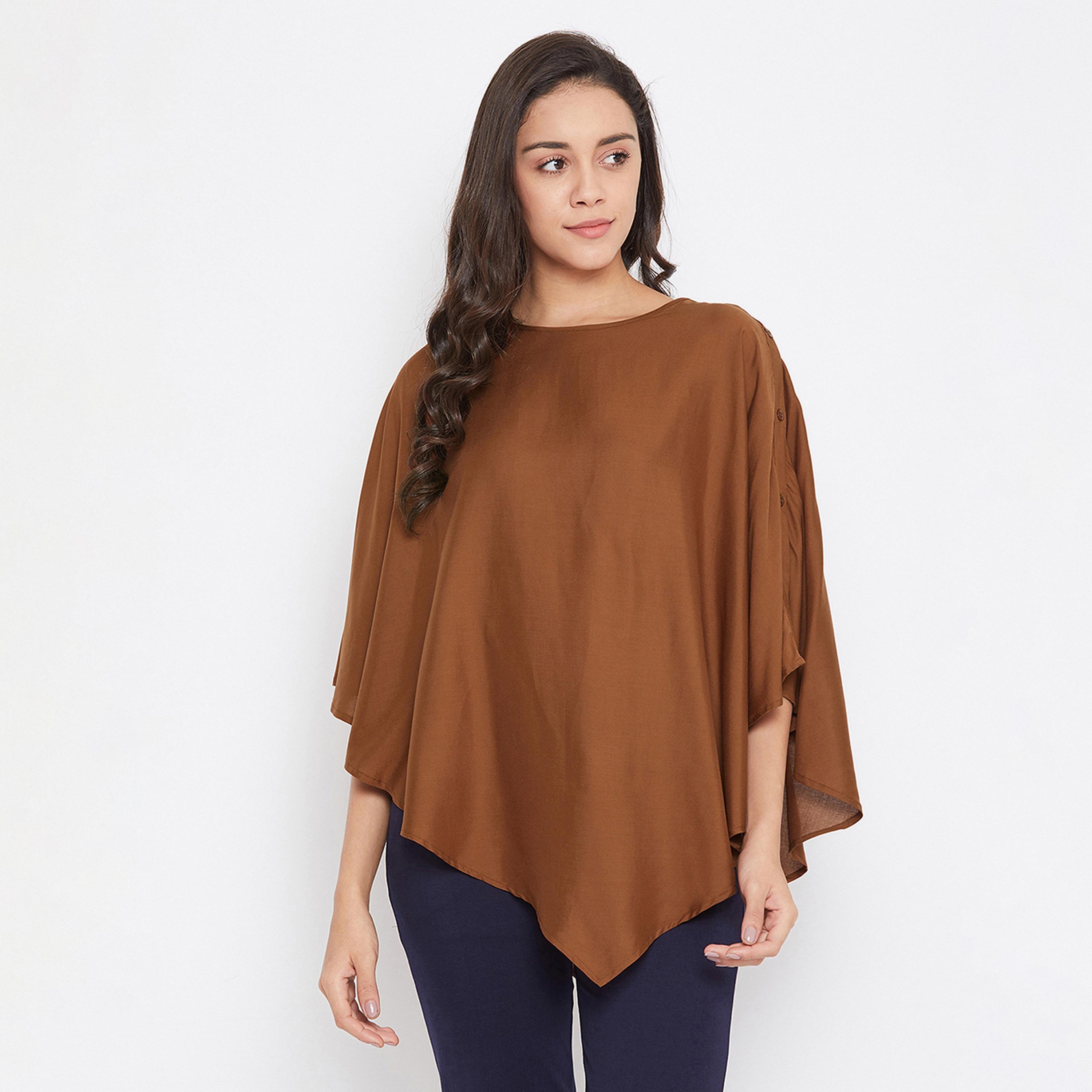 Clovia Solid Women's Feeding Cape in Coffee colour - Rayon-women-clothing-nightwear-pyjamas-tops-image-1