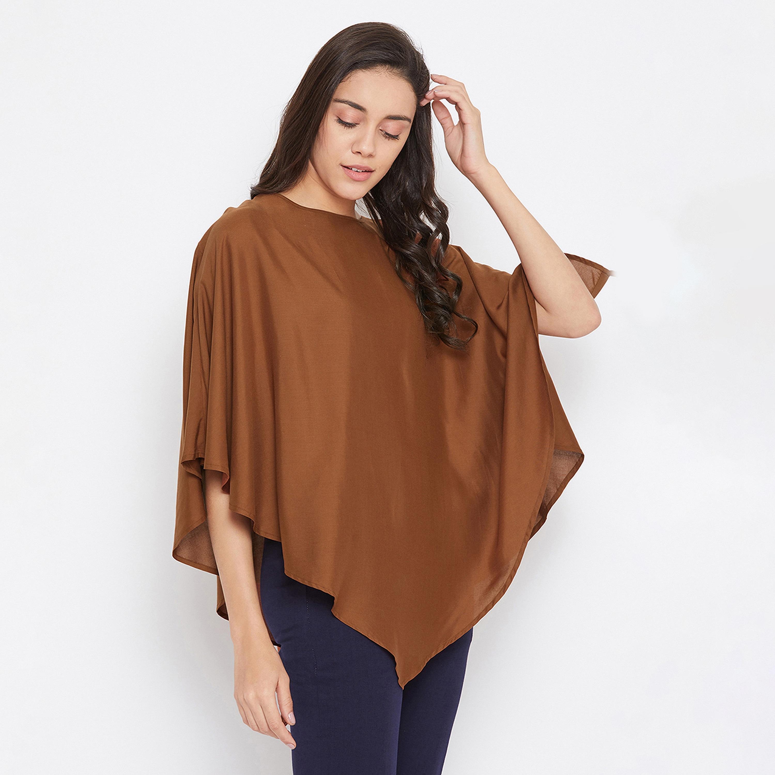 Clovia Solid Women's Feeding Cape in Coffee colour - Rayon-women-clothing-nightwear-pyjamas-tops-image-3