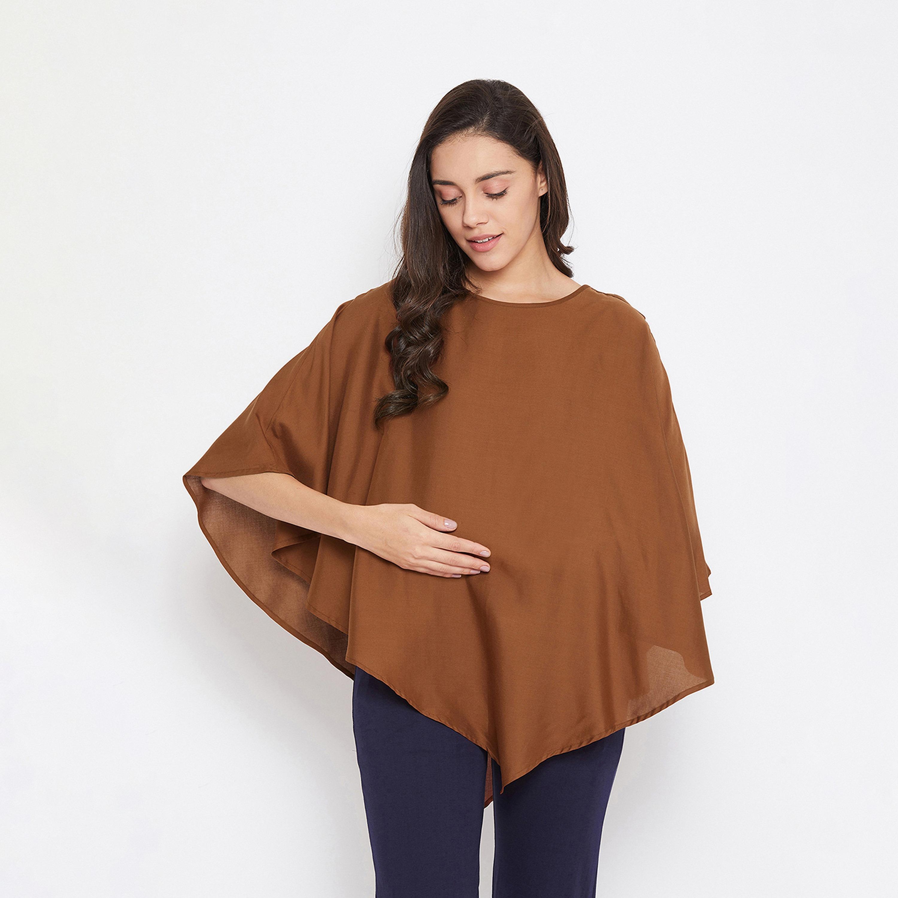 Clovia Solid Women's Feeding Cape in Coffee colour - Rayon-women-clothing-nightwear-pyjamas-tops-image-6