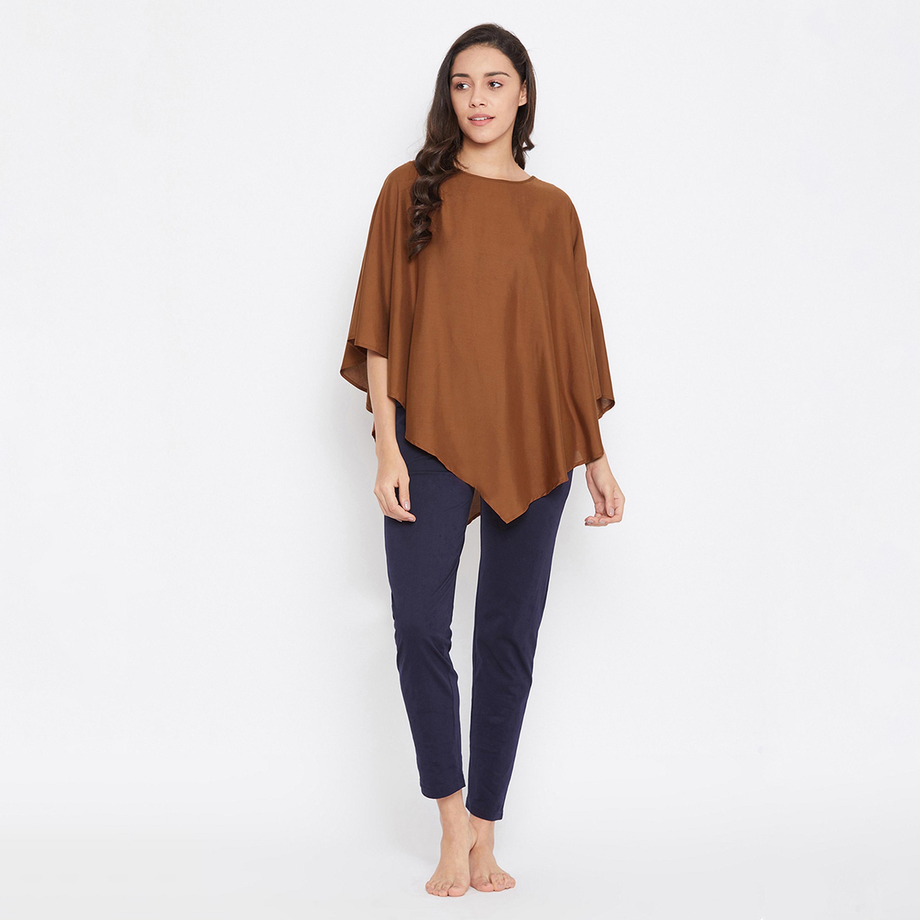 Clovia Solid Women's Feeding Cape in Coffee colour - Rayon-women-clothing-nightwear-pyjamas-tops-image-7