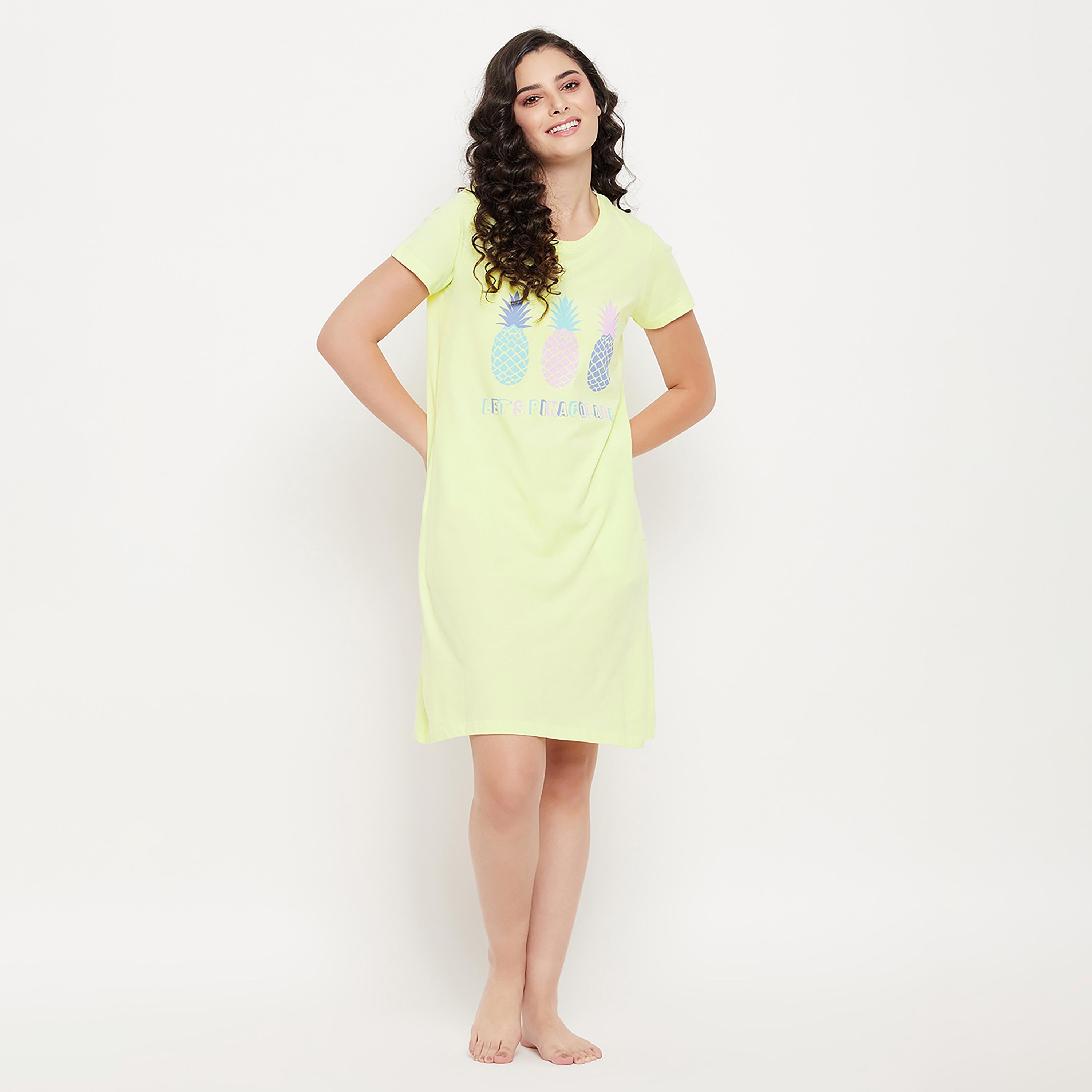 Clovia Printed Round Neck Night Dress-women-clothing-nightwear-nighties-image-2