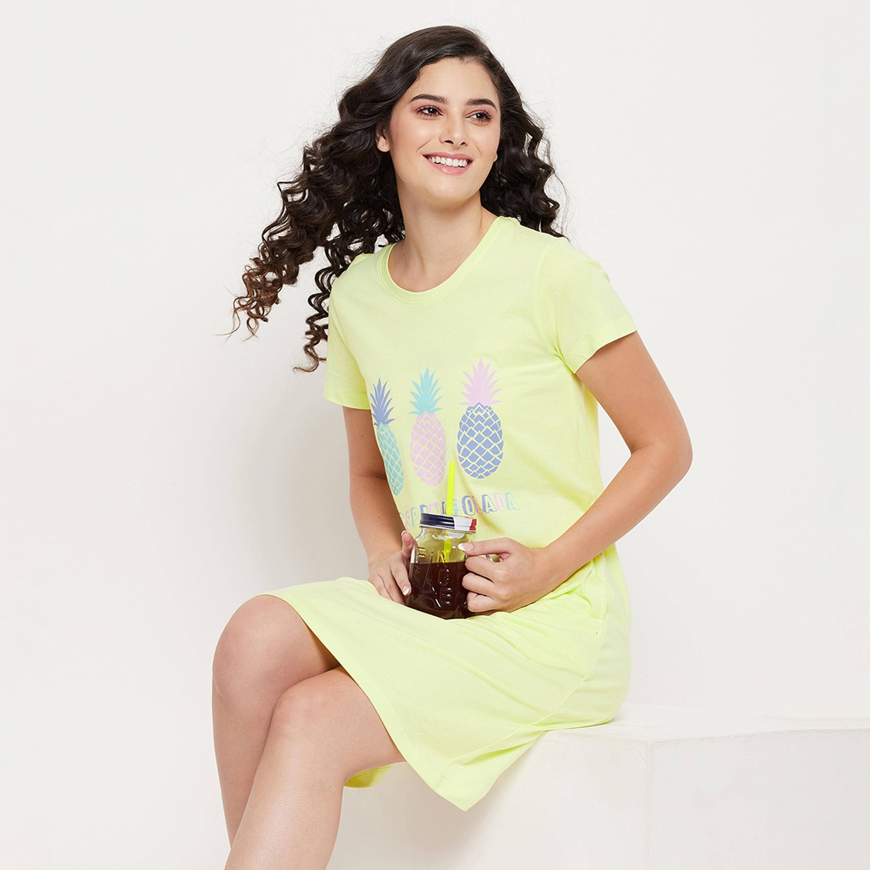 Clovia Printed Round Neck Night Dress-women-clothing-nightwear-nighties-image-4