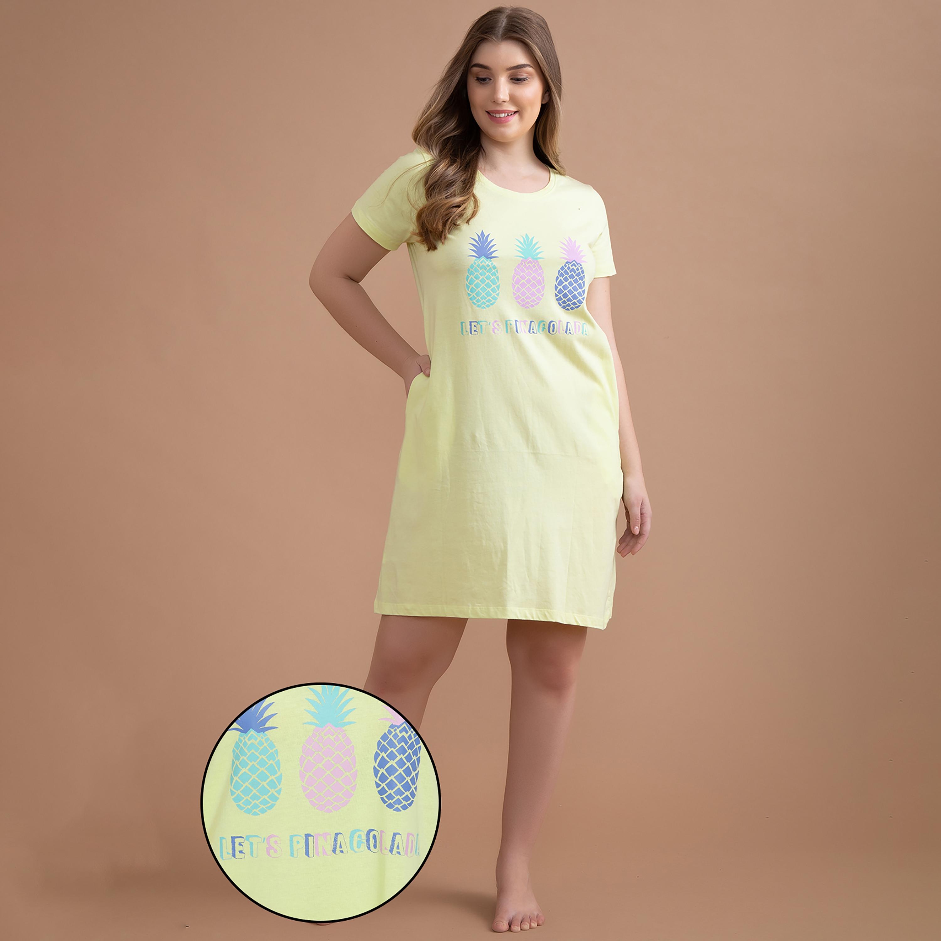 Clovia Printed Round Neck Night Dress-women-clothing-nightwear-nighties-image-1