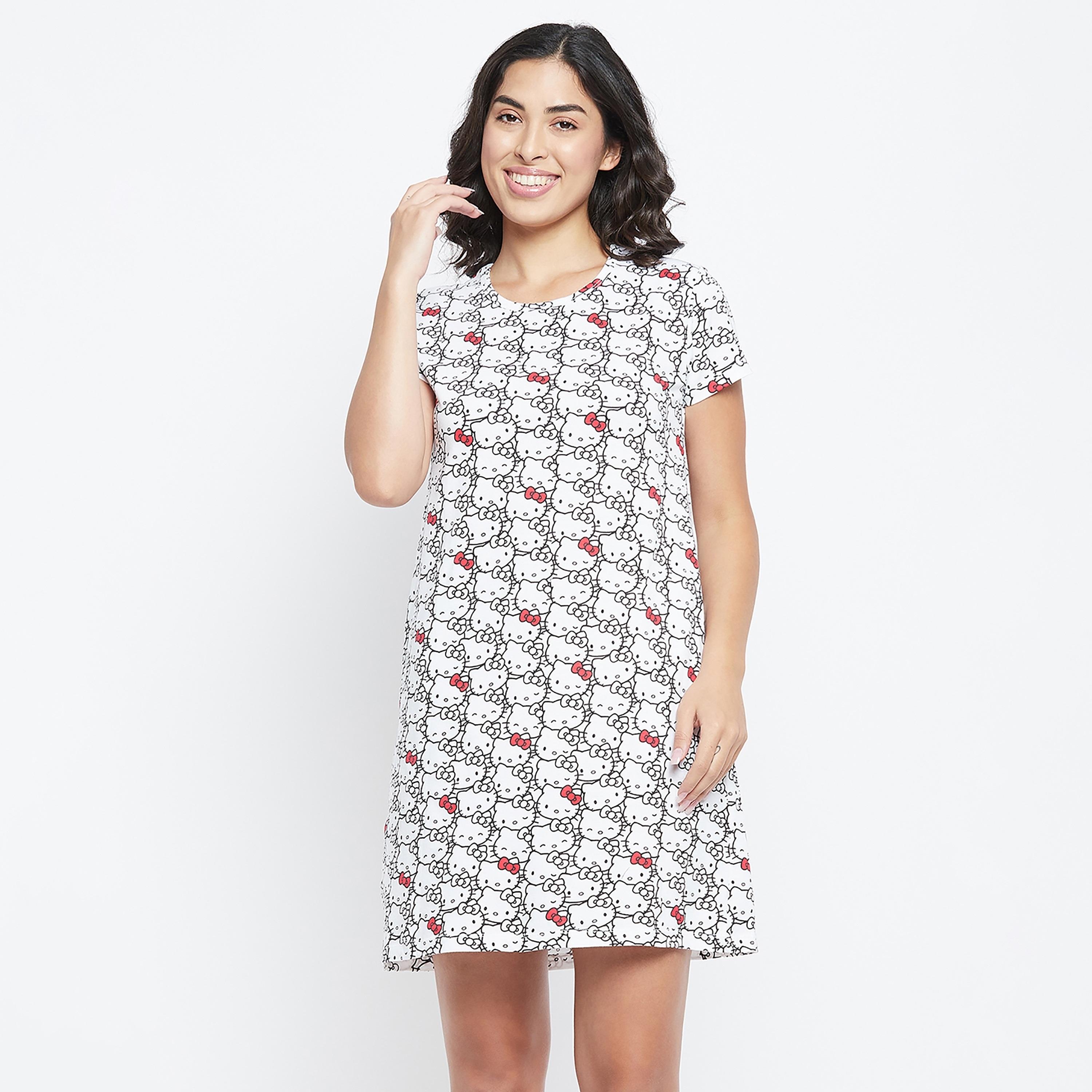Clovia Printed Round Neck Night Dress-women-clothing-nightwear-nighties-image-2