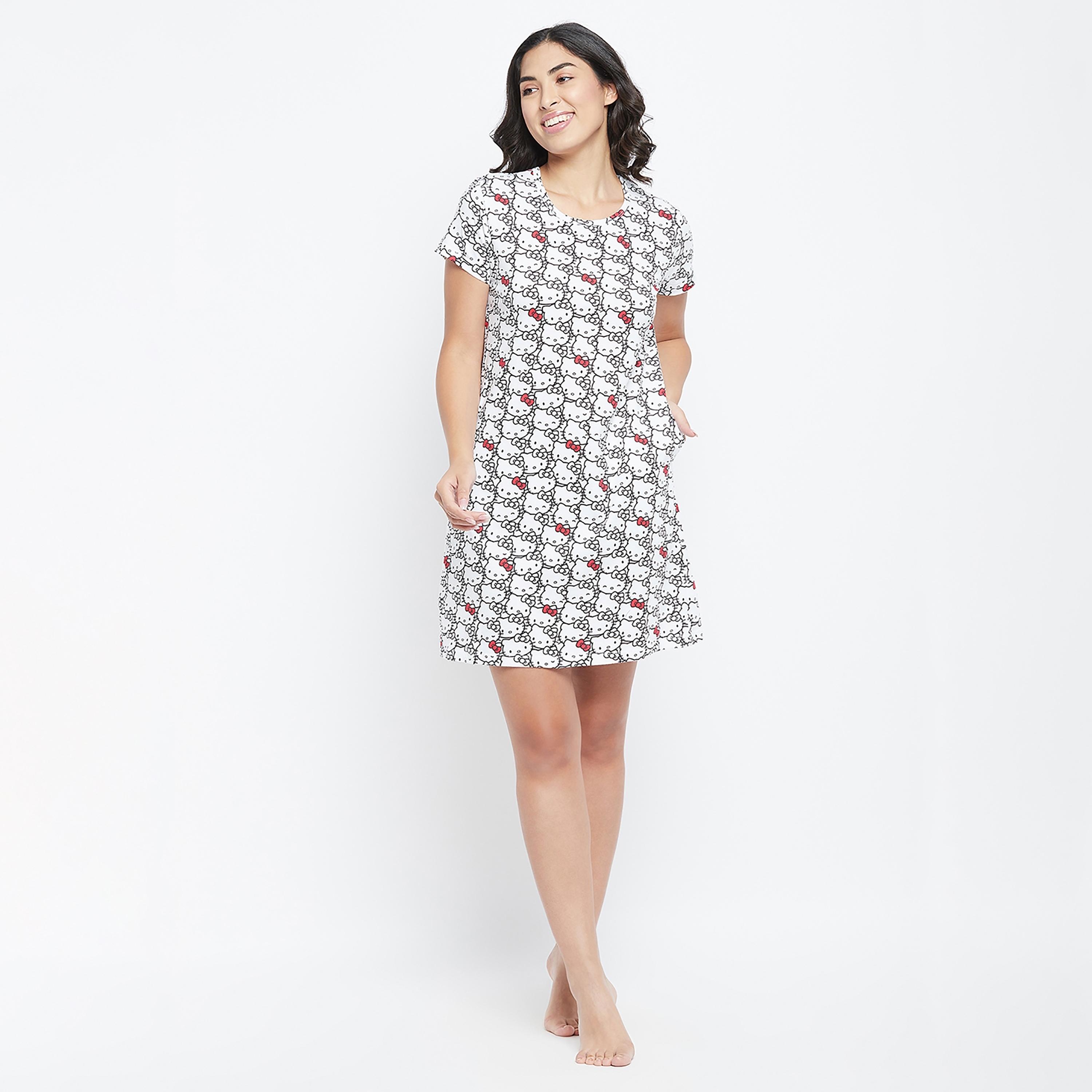 Clovia Printed Round Neck Night Dress-women-clothing-nightwear-nighties-image-3