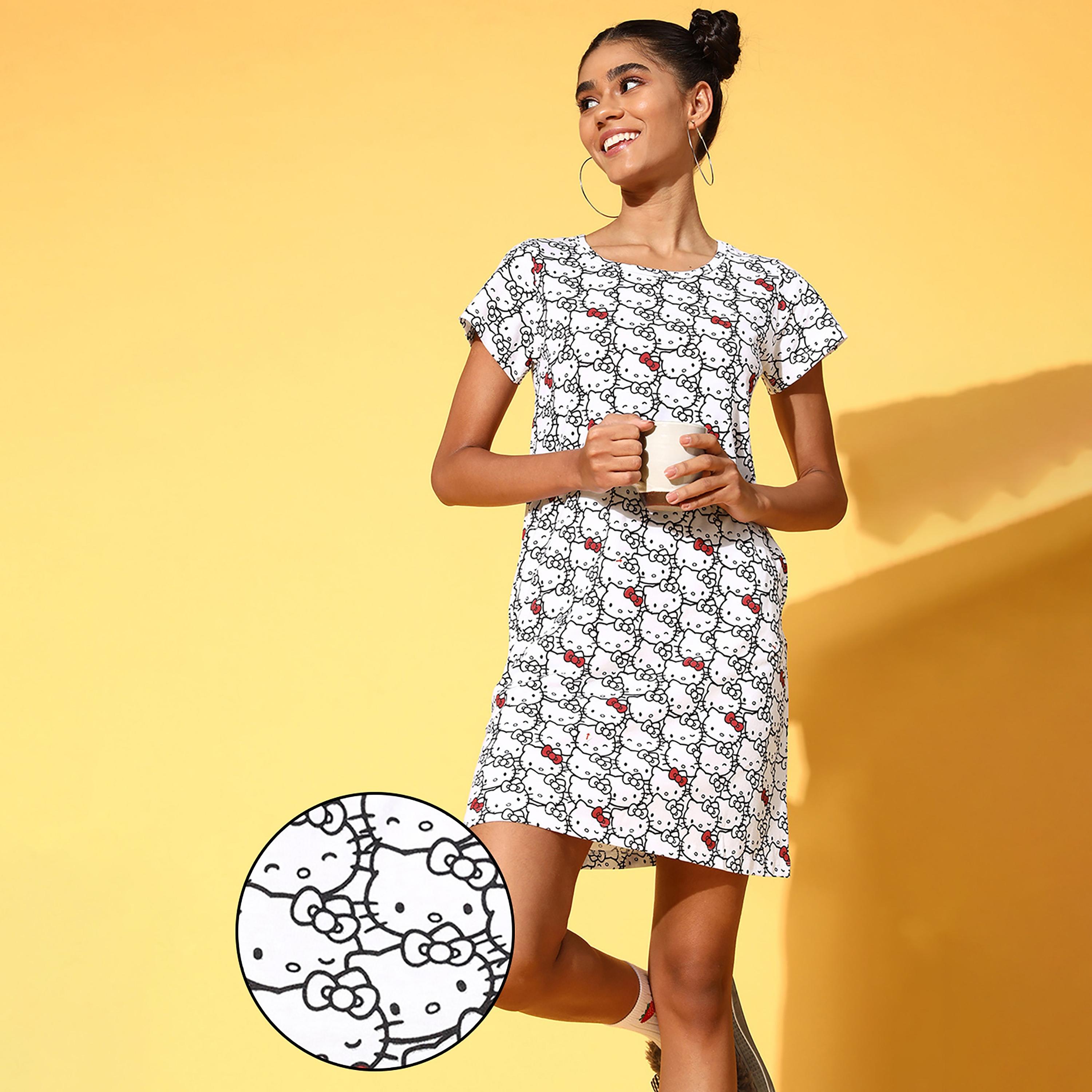 Clovia Printed Round Neck Night Dress-women-clothing-nightwear-nighties-image-1