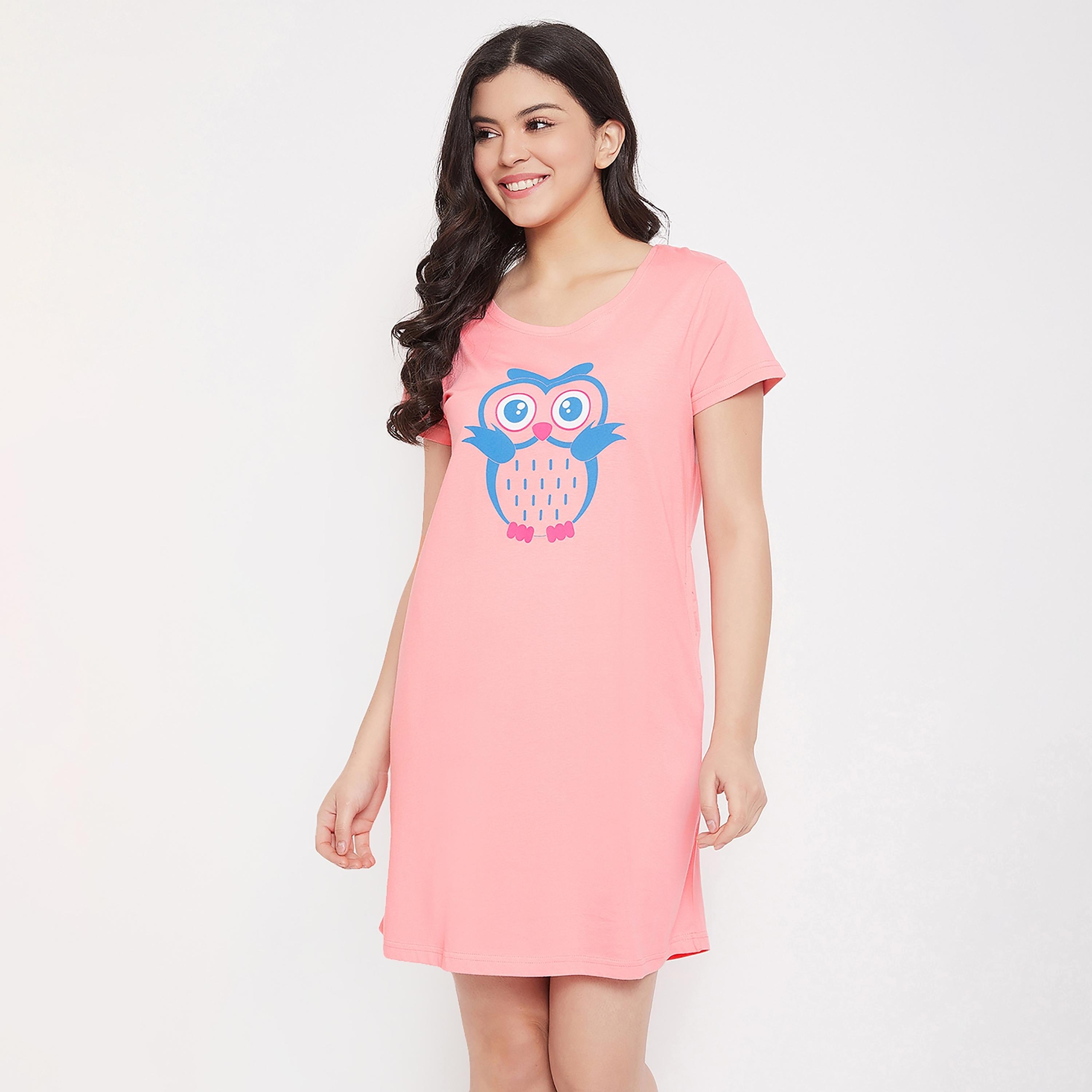 Clovia Graphic Round Neck Night Dress-women-clothing-nightwear-nighties-image-2