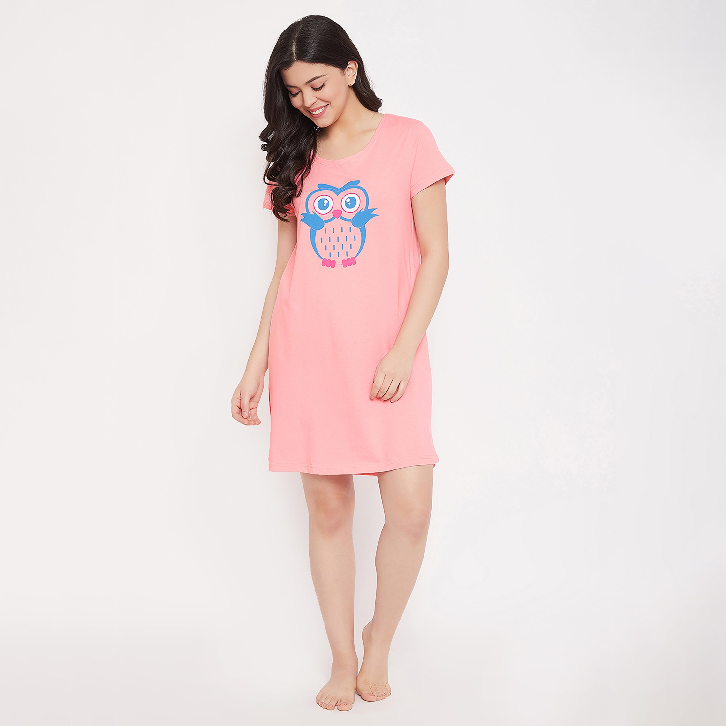 Clovia Graphic Round Neck Night Dress-women-clothing-nightwear-nighties-image-3