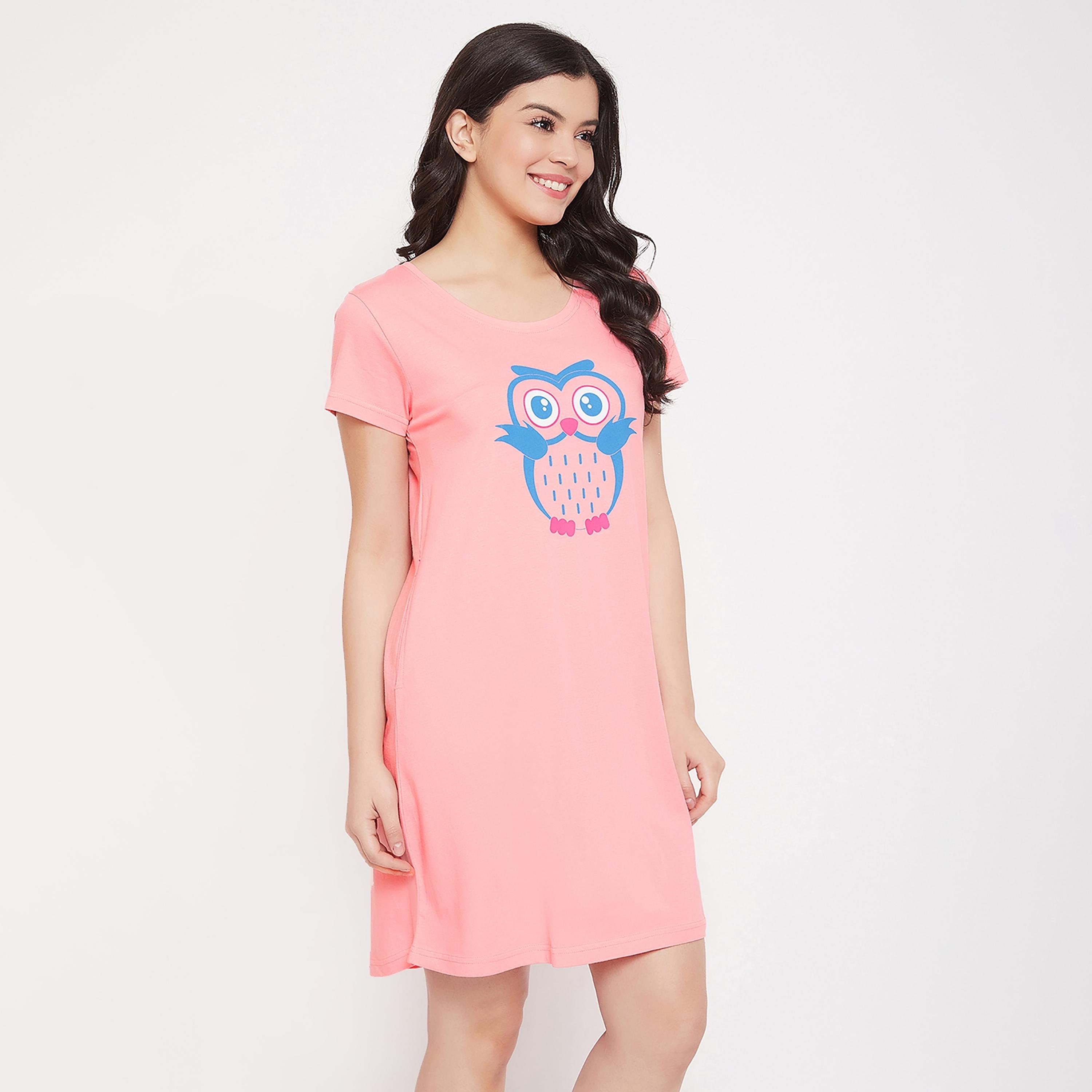 Clovia Graphic Round Neck Night Dress-women-clothing-nightwear-nighties-image-4