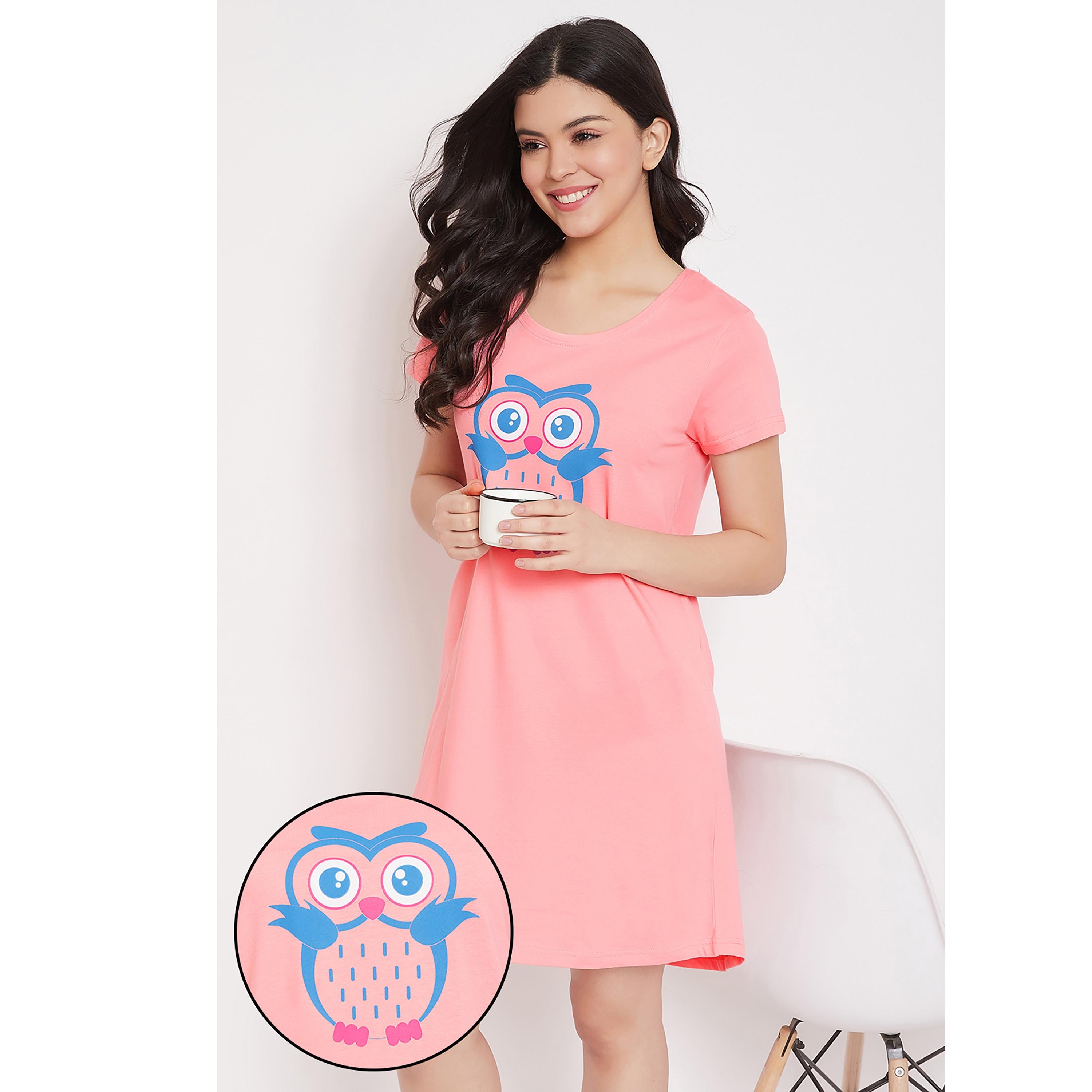Clovia Graphic Round Neck Night Dress-women-clothing-nightwear-nighties-image-1