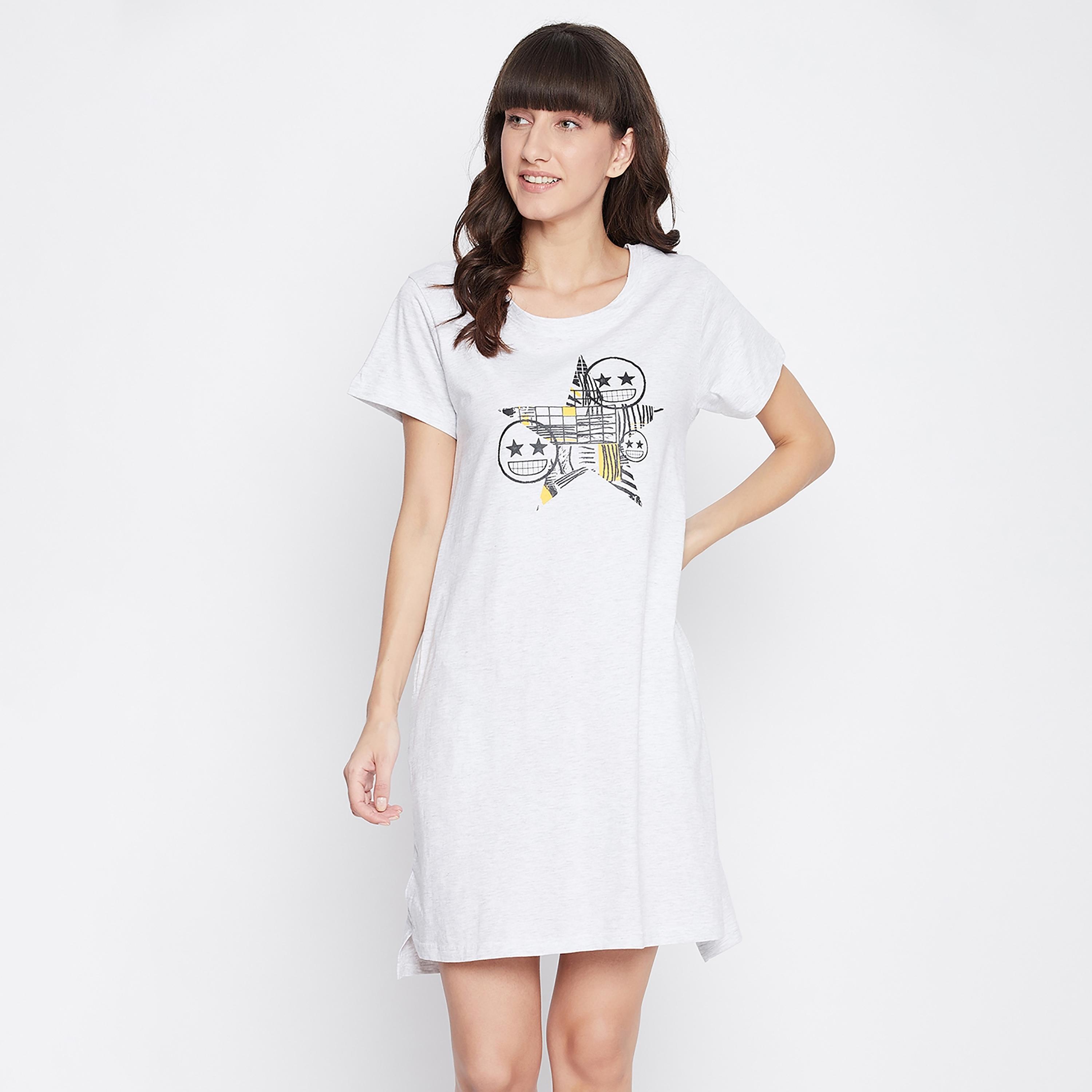 Clovia Graphic Round Neck Night Dress-women-clothing-nightwear-nighties-image-2
