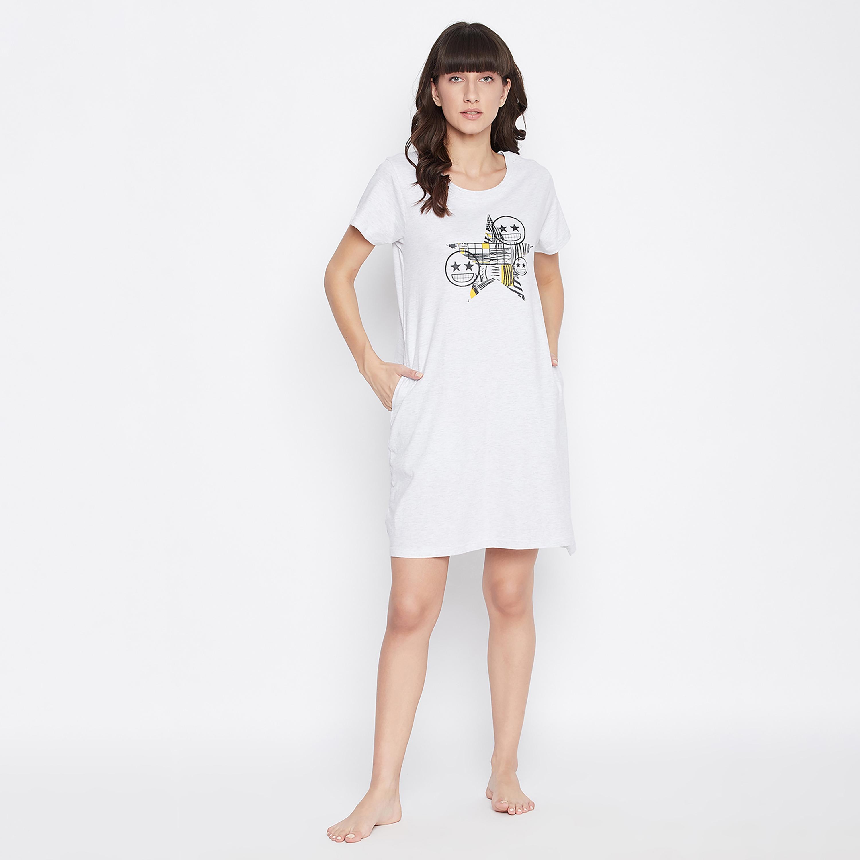 Clovia Graphic Round Neck Night Dress-women-clothing-nightwear-nighties-image-3