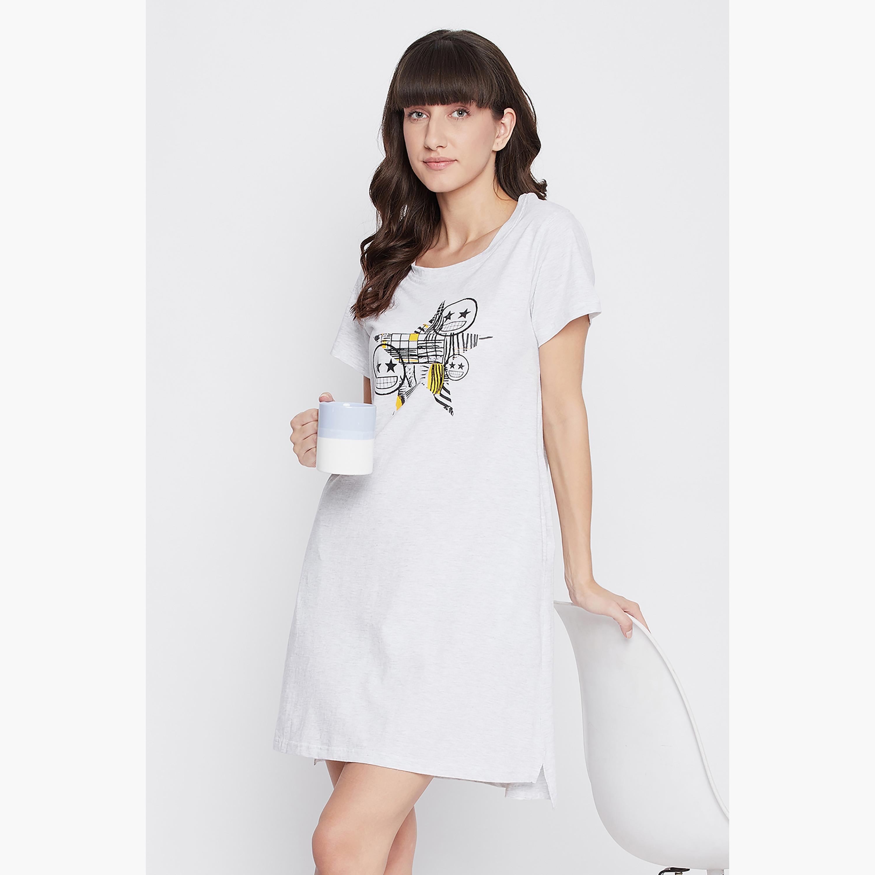Clovia Graphic Round Neck Night Dress-women-clothing-nightwear-nighties-image-1