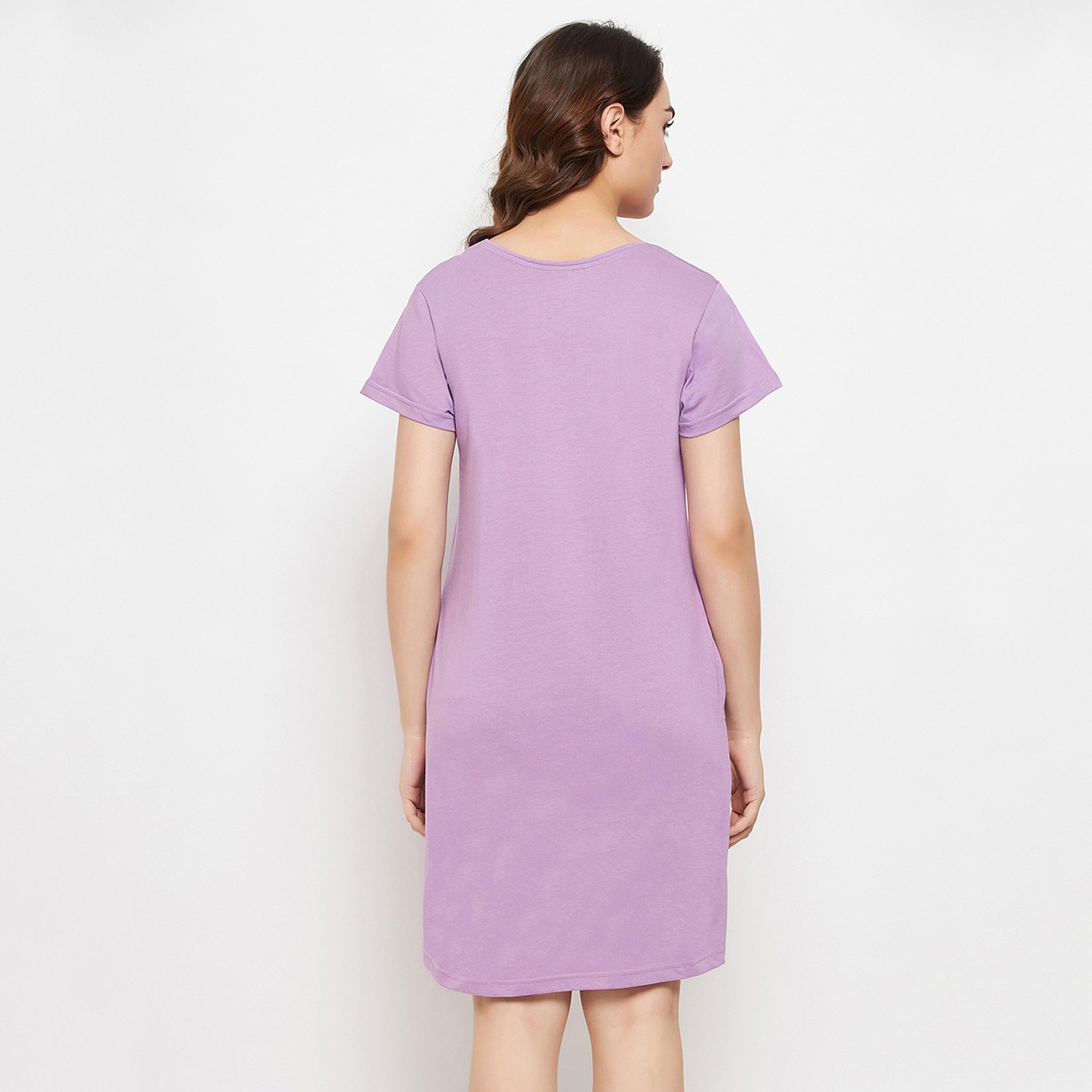 Clovia Quirky Quotes Women's Short Night Dress in Lavender - Pure Cotton-women-clothing-nightwear-nighties-image-5