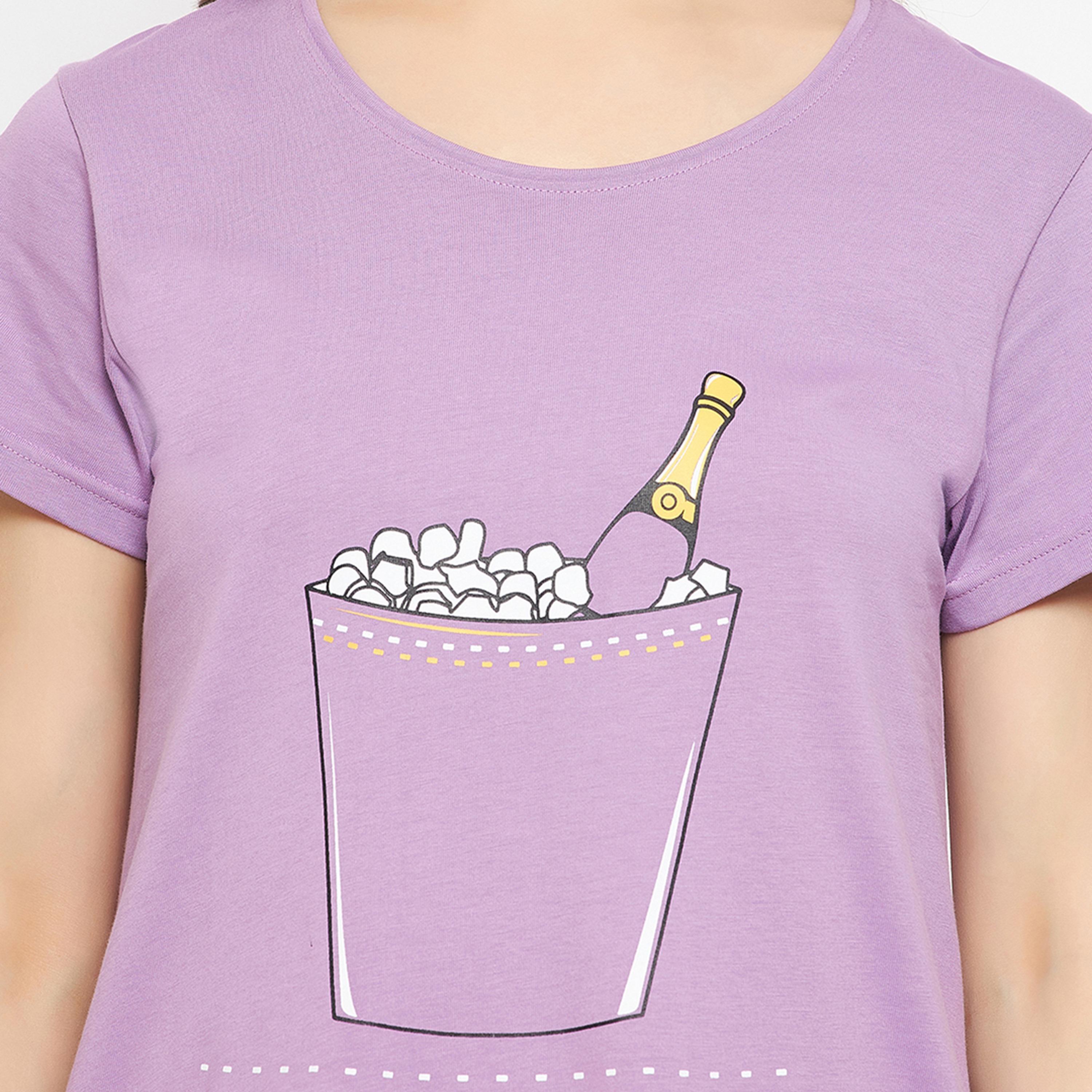 Clovia Quirky Quotes Women's Short Night Dress in Lavender - Pure Cotton-women-clothing-nightwear-nighties-image-6
