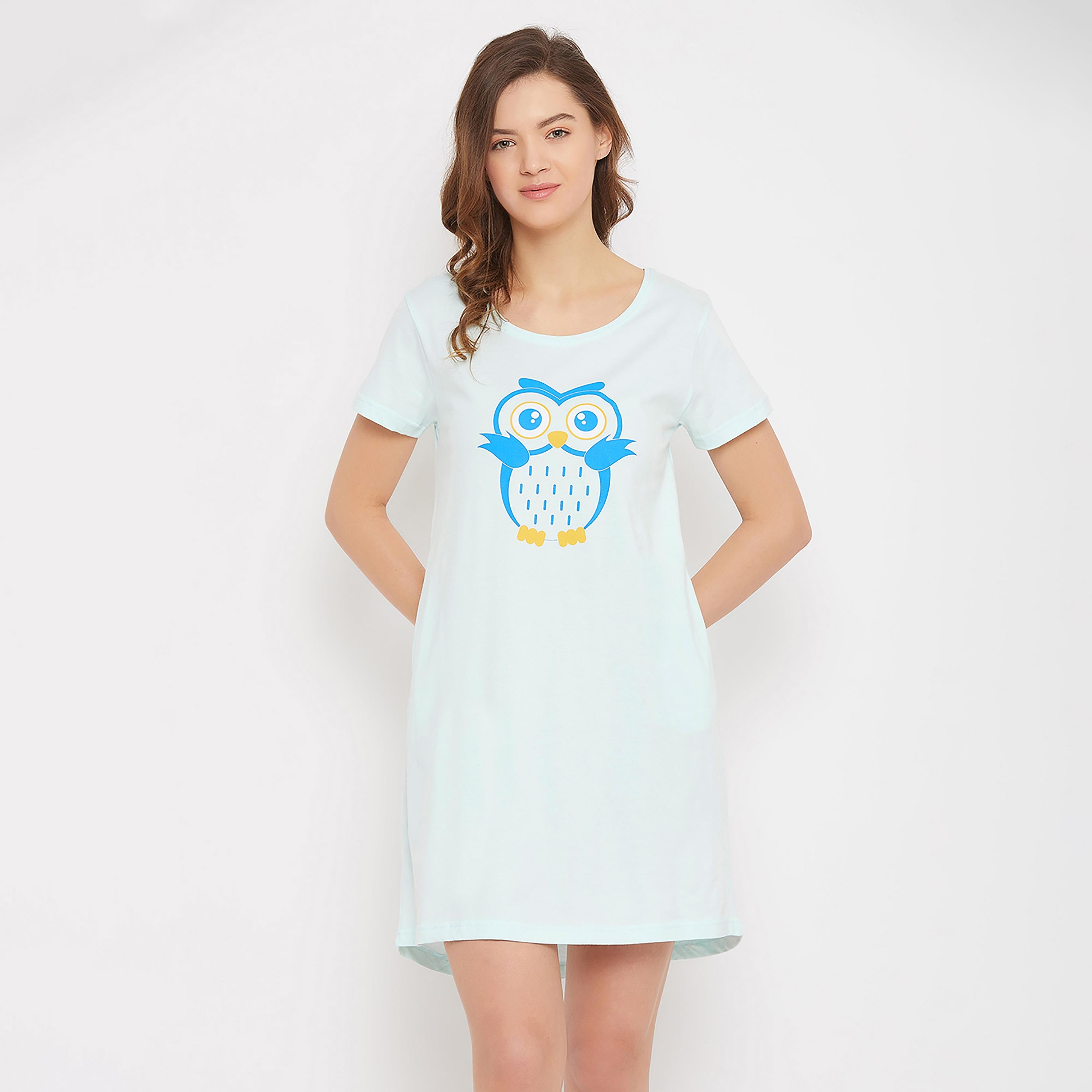 Clovia Graphic Round Neck Night Dress-women-clothing-nightwear-nighties-image-2