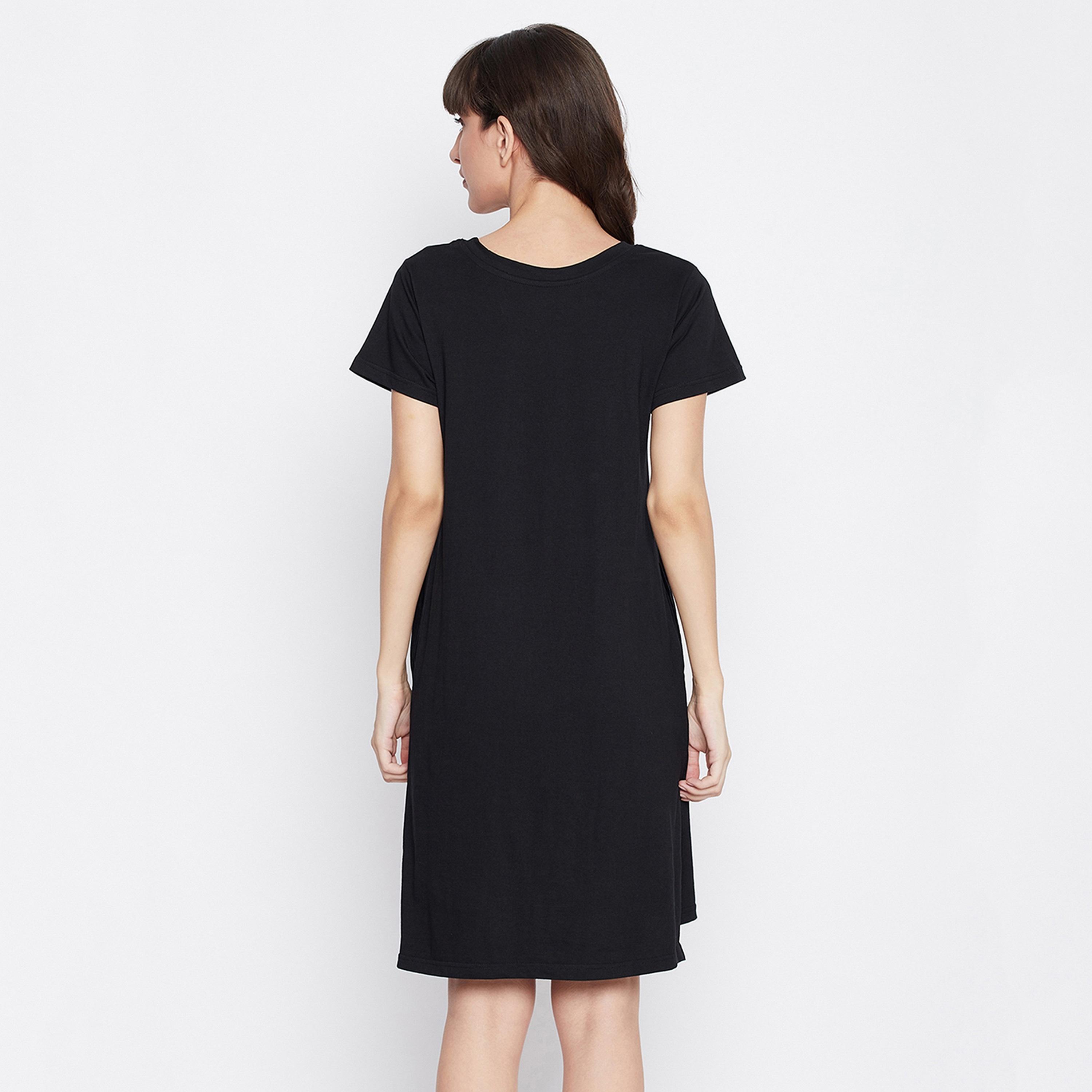 Clovia Emoji Print Women's Short Night Dress in Black - 100 % Cotton-women-clothing-nightwear-nighties-image-5