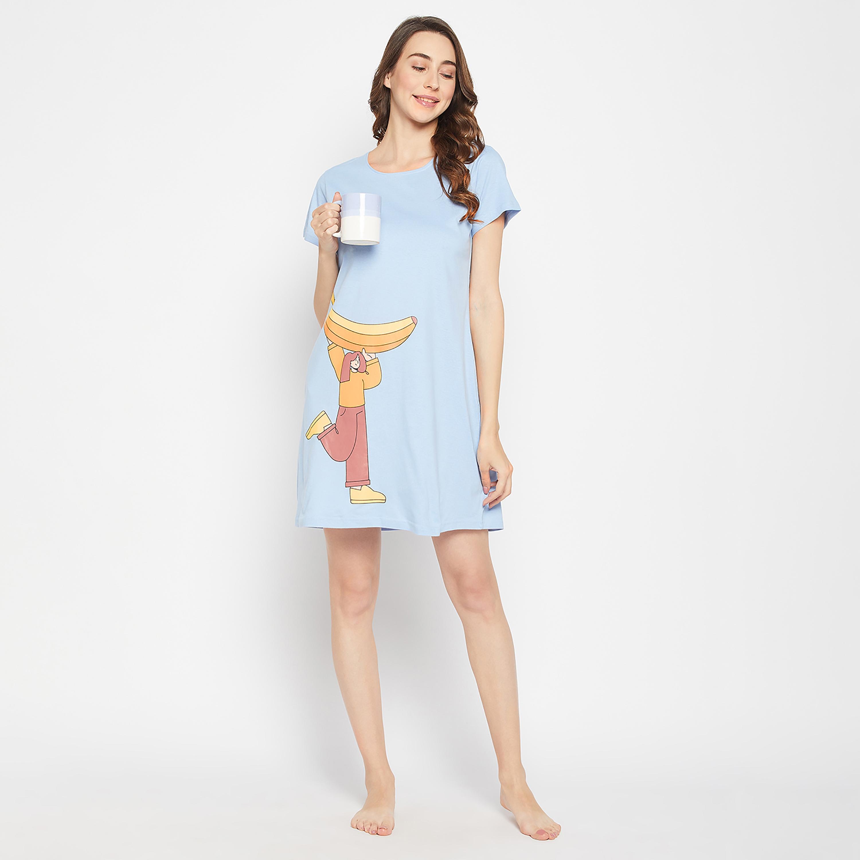 Clovia Graphic Round Neck Night Dress-women-clothing-nightwear-nighties-image-3