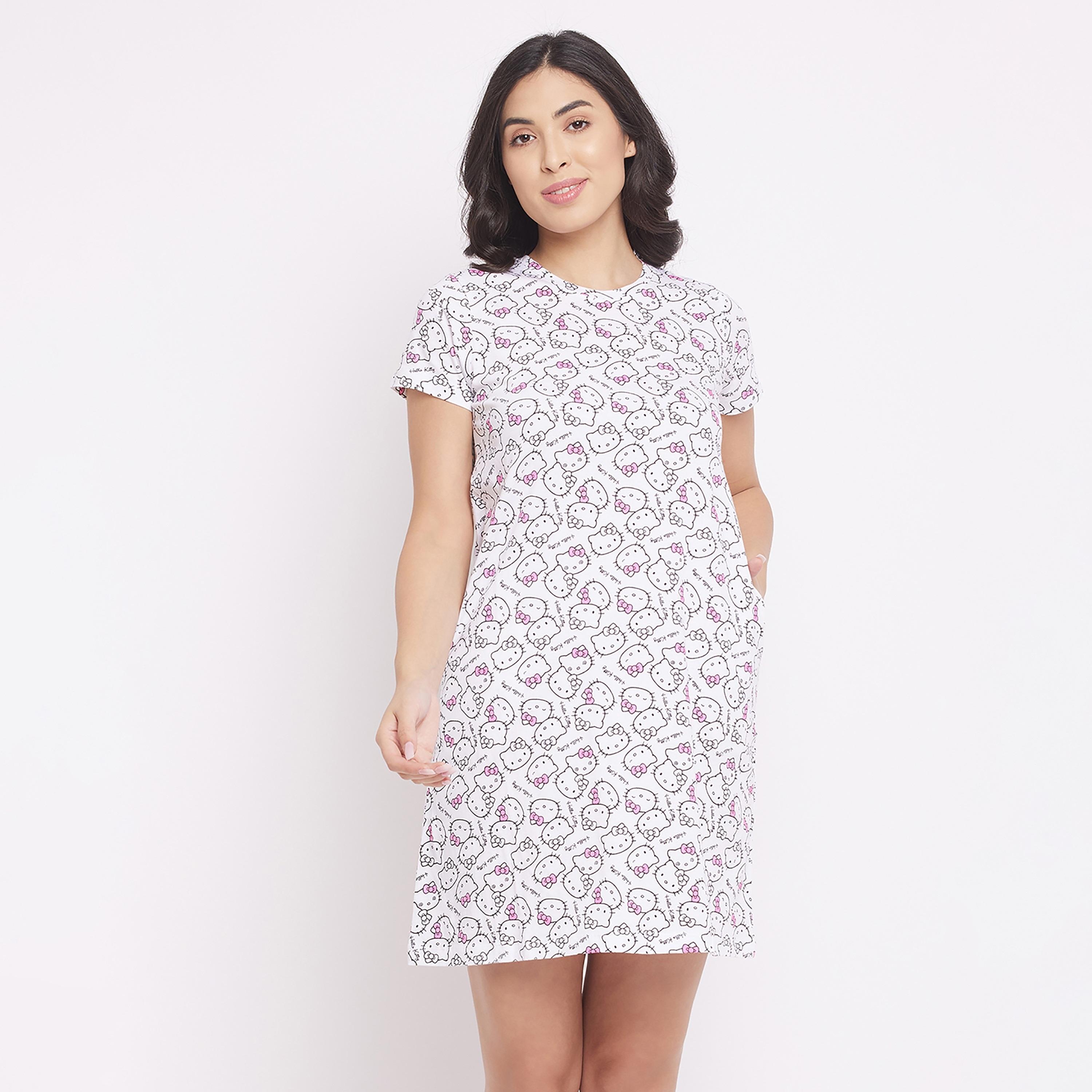 Clovia Graphic Round Neck Night Dress-women-clothing-nightwear-nighties-image-4