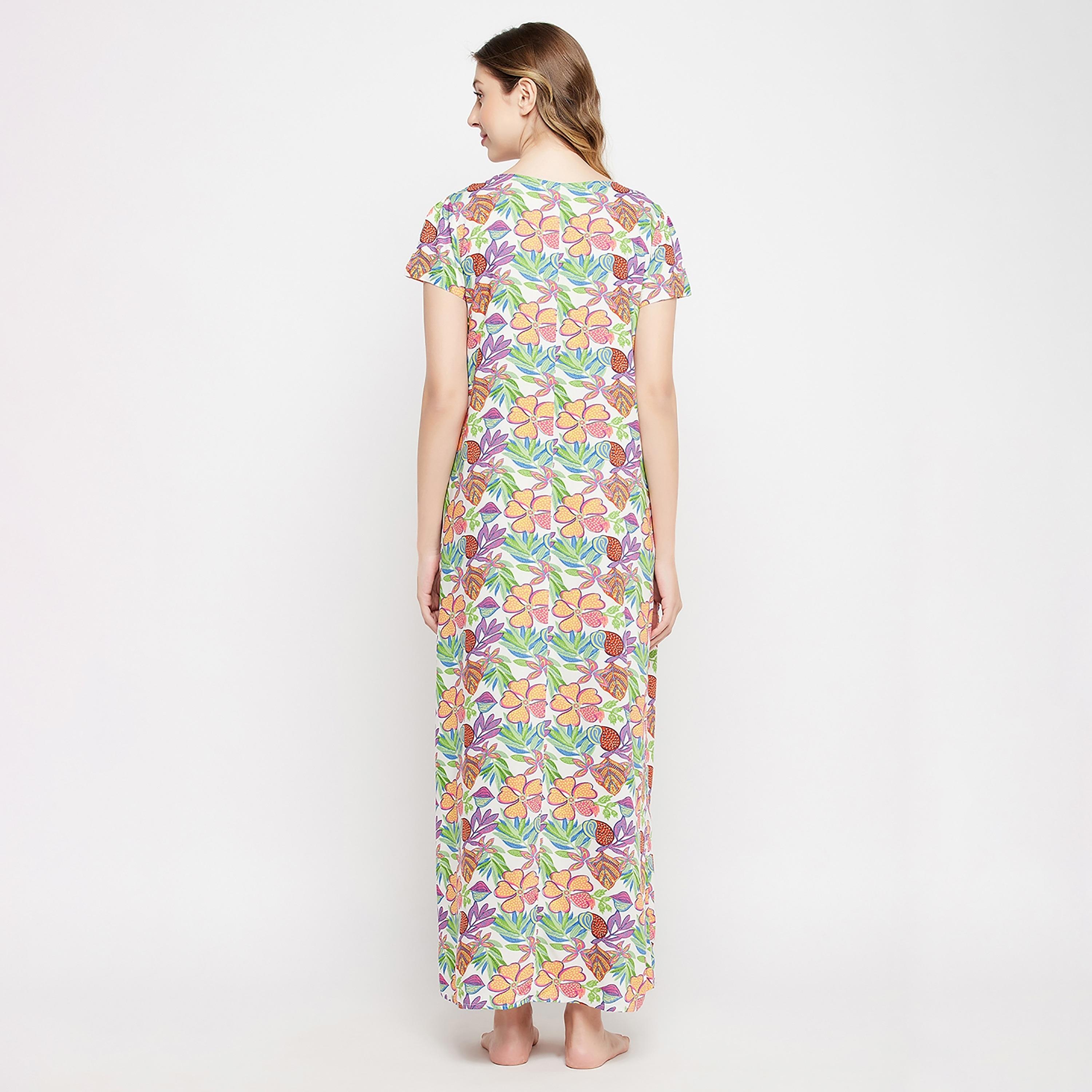 Clovia Floral Round Neck Long Night Dress-women-clothing-nightwear-nighties-image-5