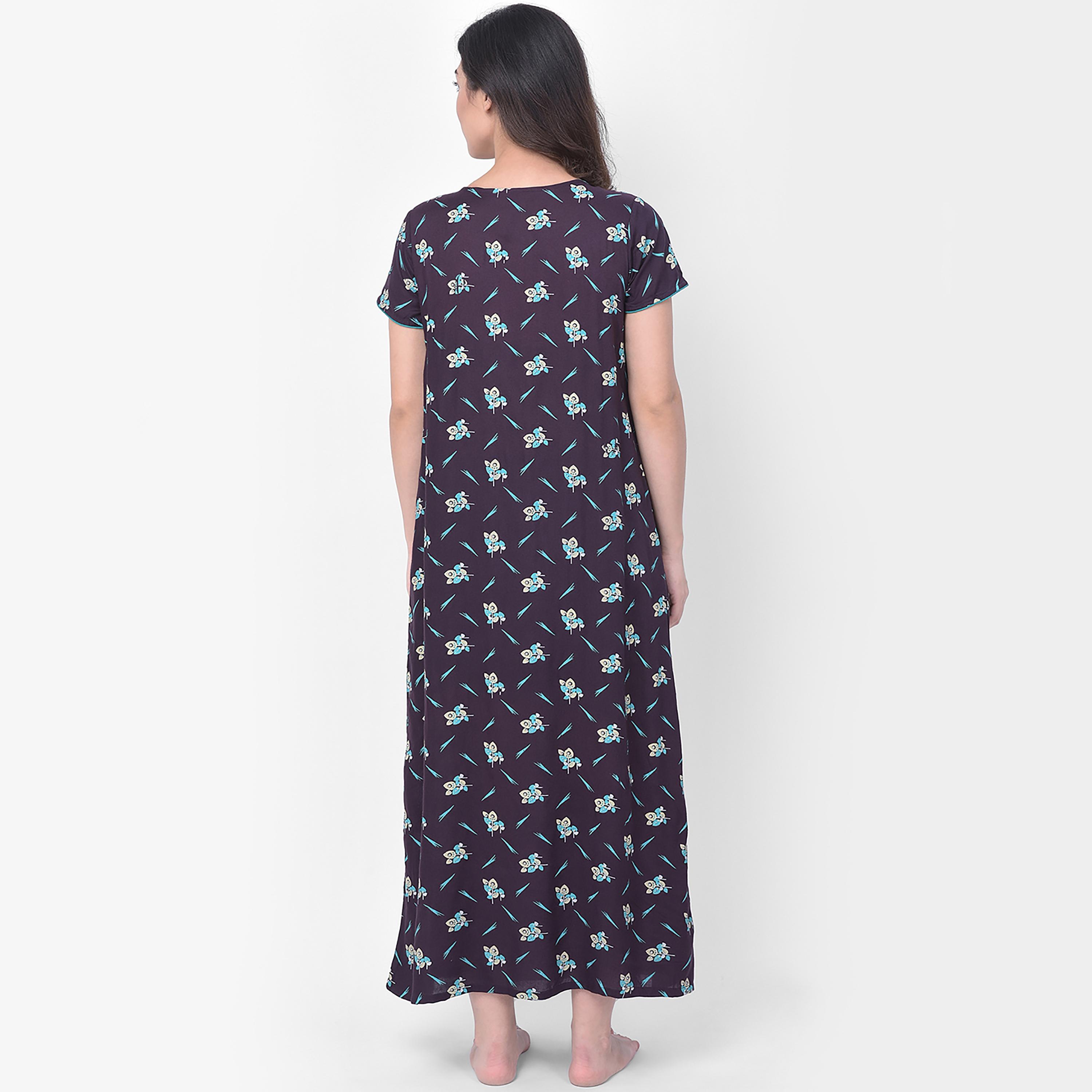 Clovia Printed Round Neck Long Night Dress-women-clothing-nightwear-nighties-image-5