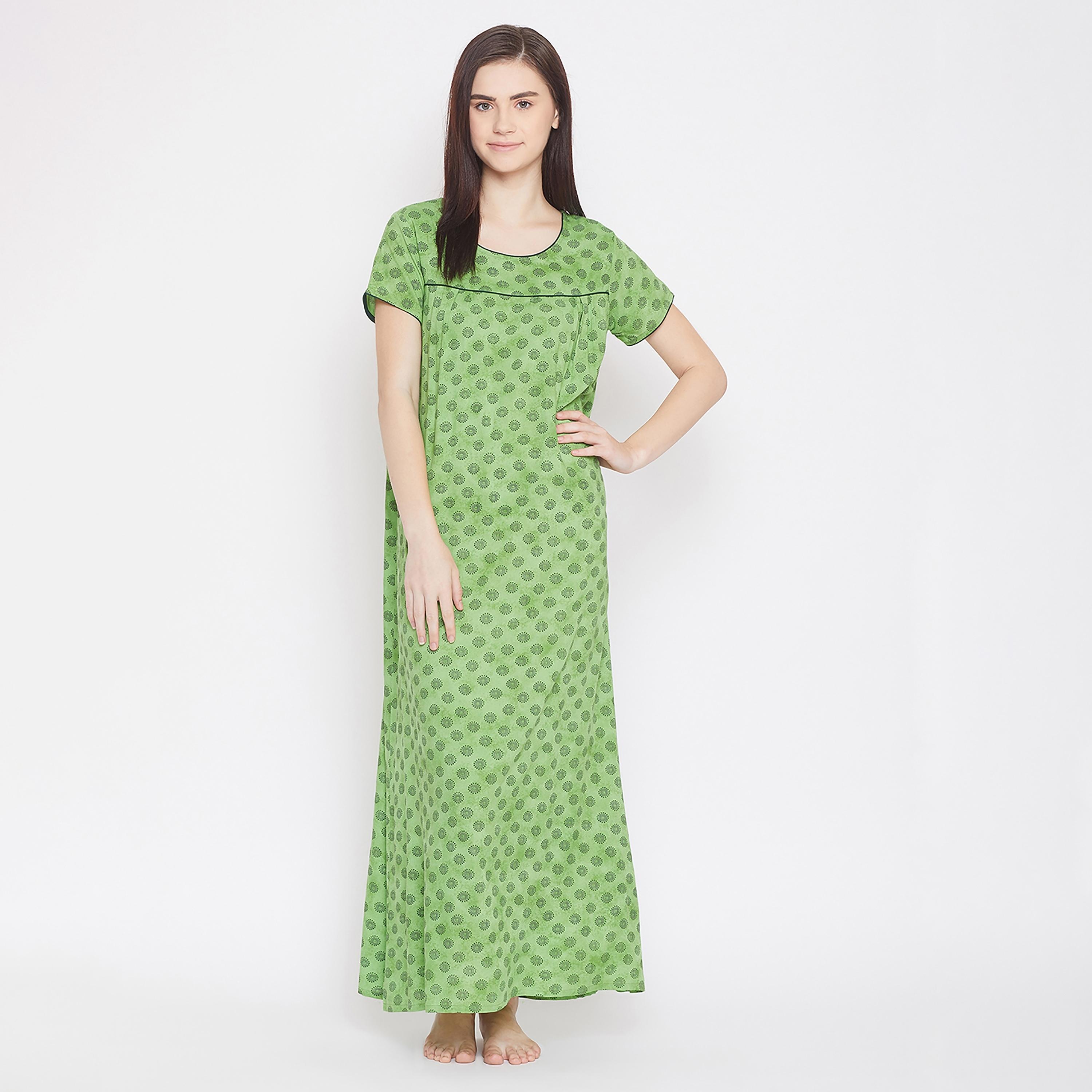 Clovia Printed Round Neck Long Night Dress-women-clothing-nightwear-nighties-image-2