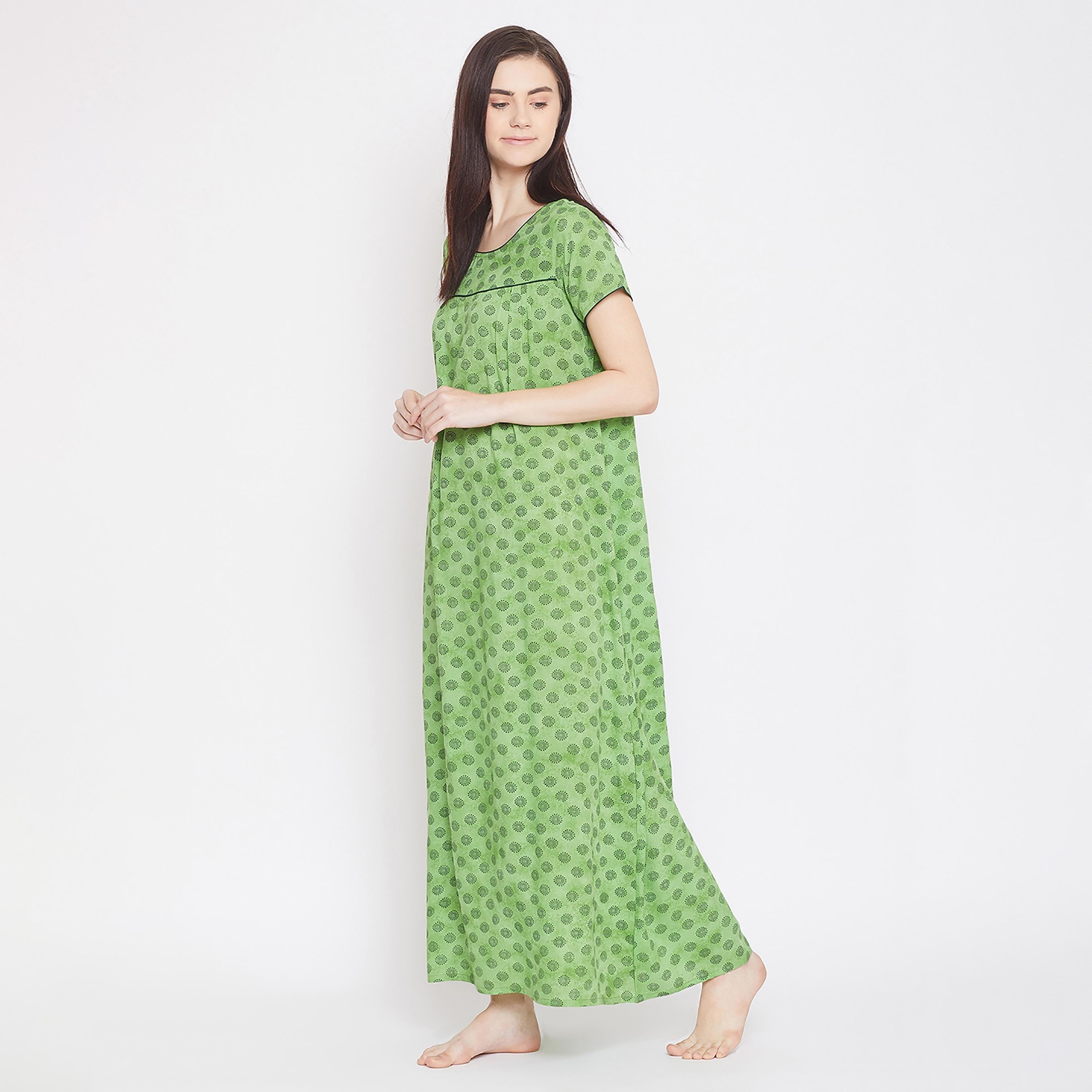 Clovia Printed Round Neck Long Night Dress-women-clothing-nightwear-nighties-image-3
