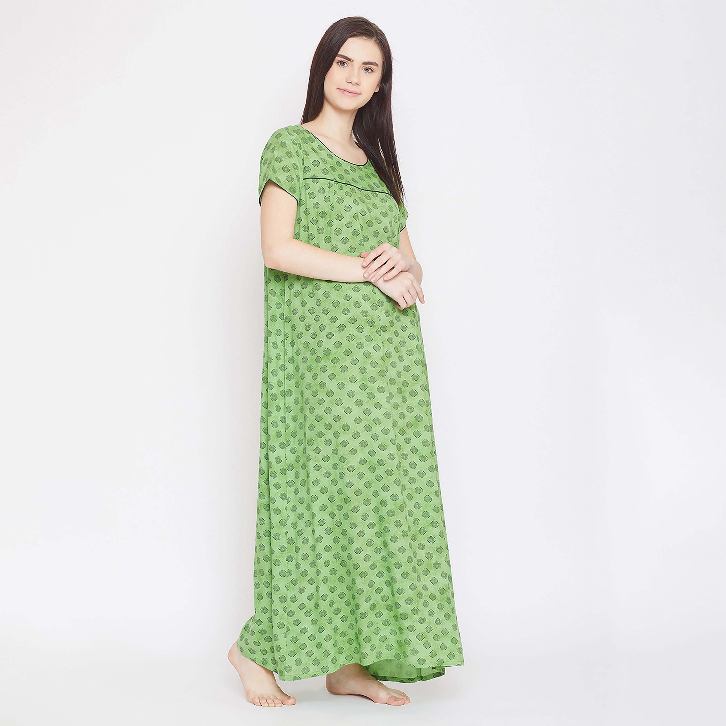 Clovia Printed Round Neck Long Night Dress-women-clothing-nightwear-nighties-image-4
