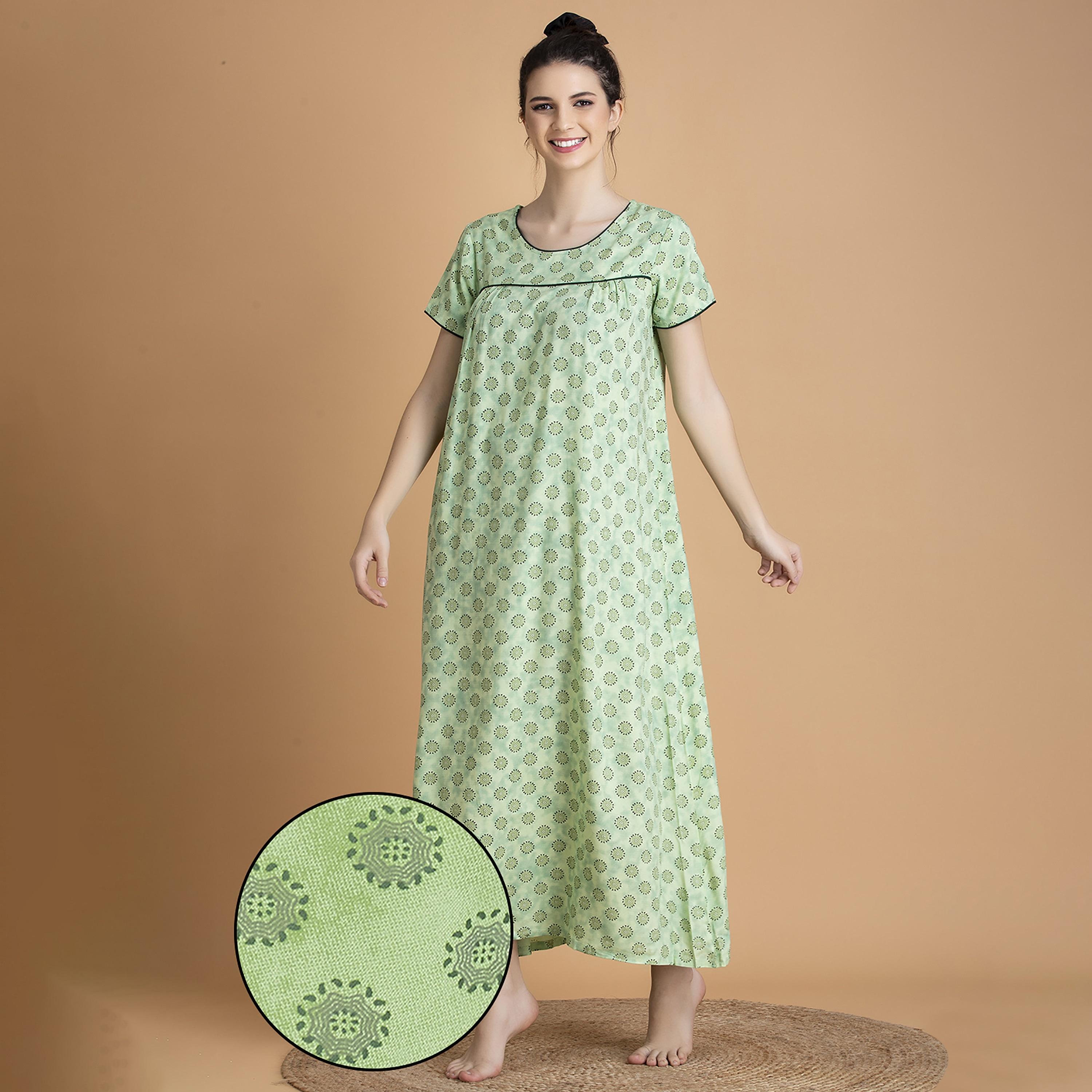 Clovia Printed Round Neck Long Night Dress-women-clothing-nightwear-nighties-image-1