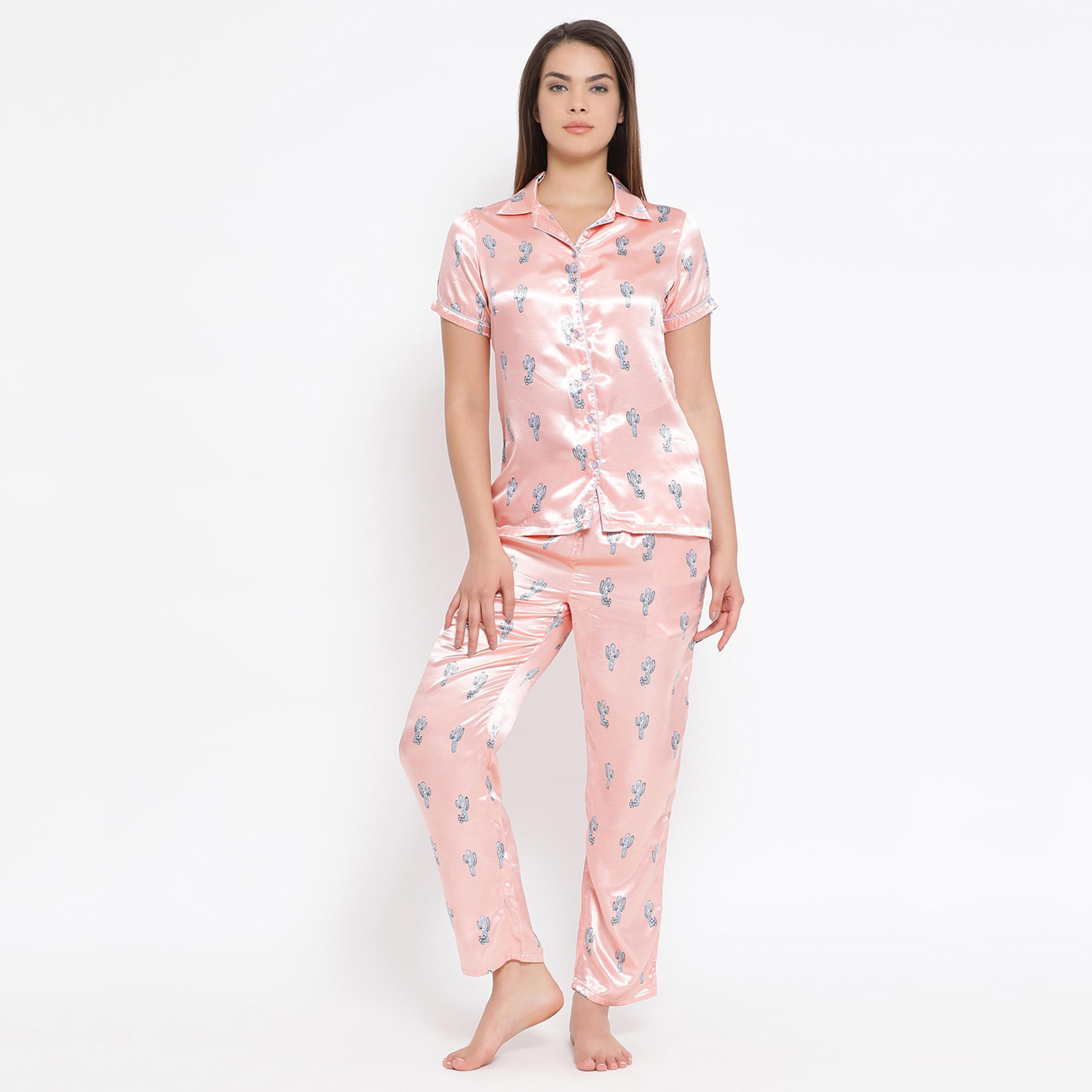 Clovia Set of Printed Collared Shirt with Pyjama-women-clothing-nightwear-pyjamas-longsets-image-2