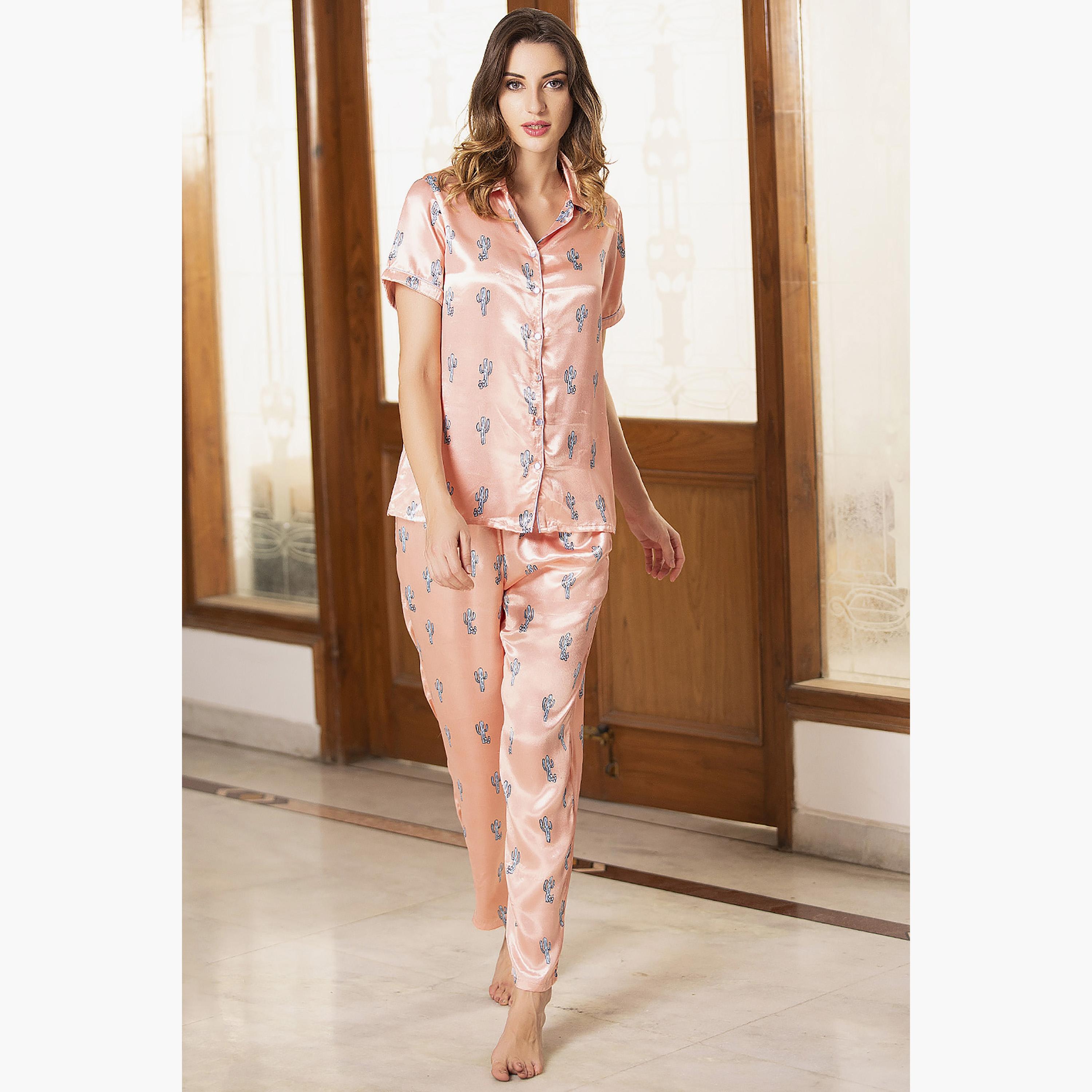 Clovia Set of Printed Collared Shirt with Pyjama-women-clothing-nightwear-pyjamas-longsets-image-1