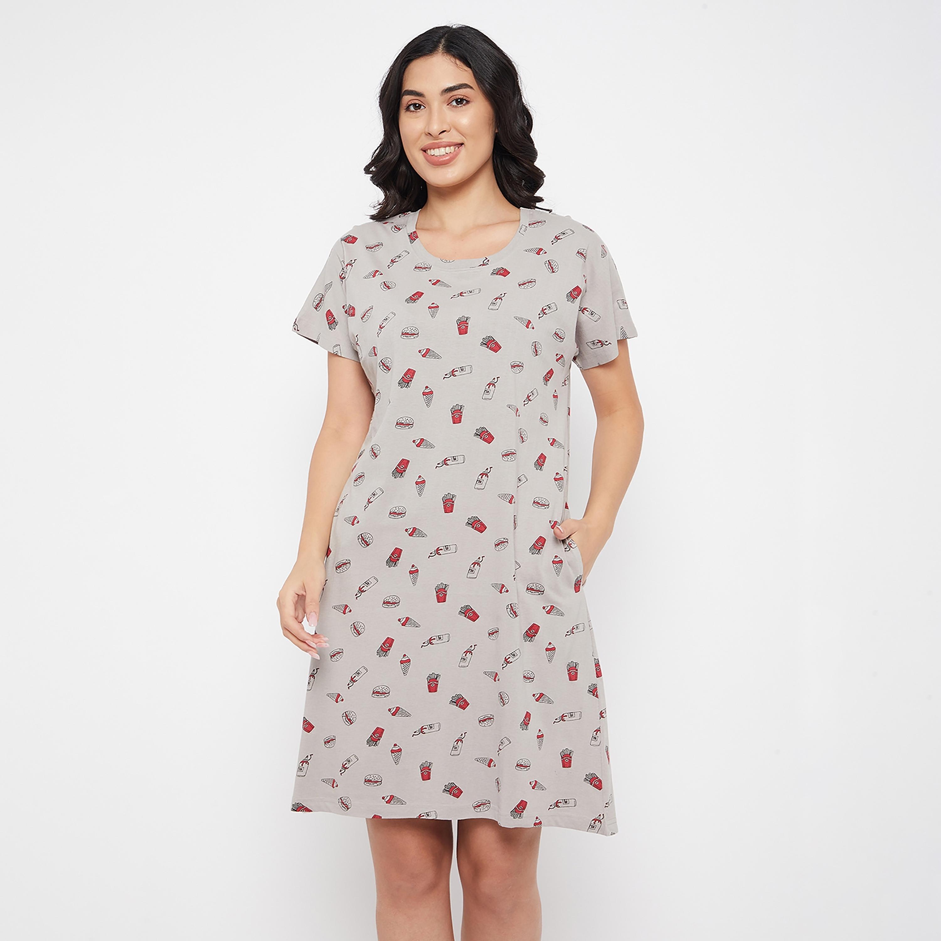 Clovia Printed Round Neck Night Dress-women-clothing-nightwear-nighties-image-2