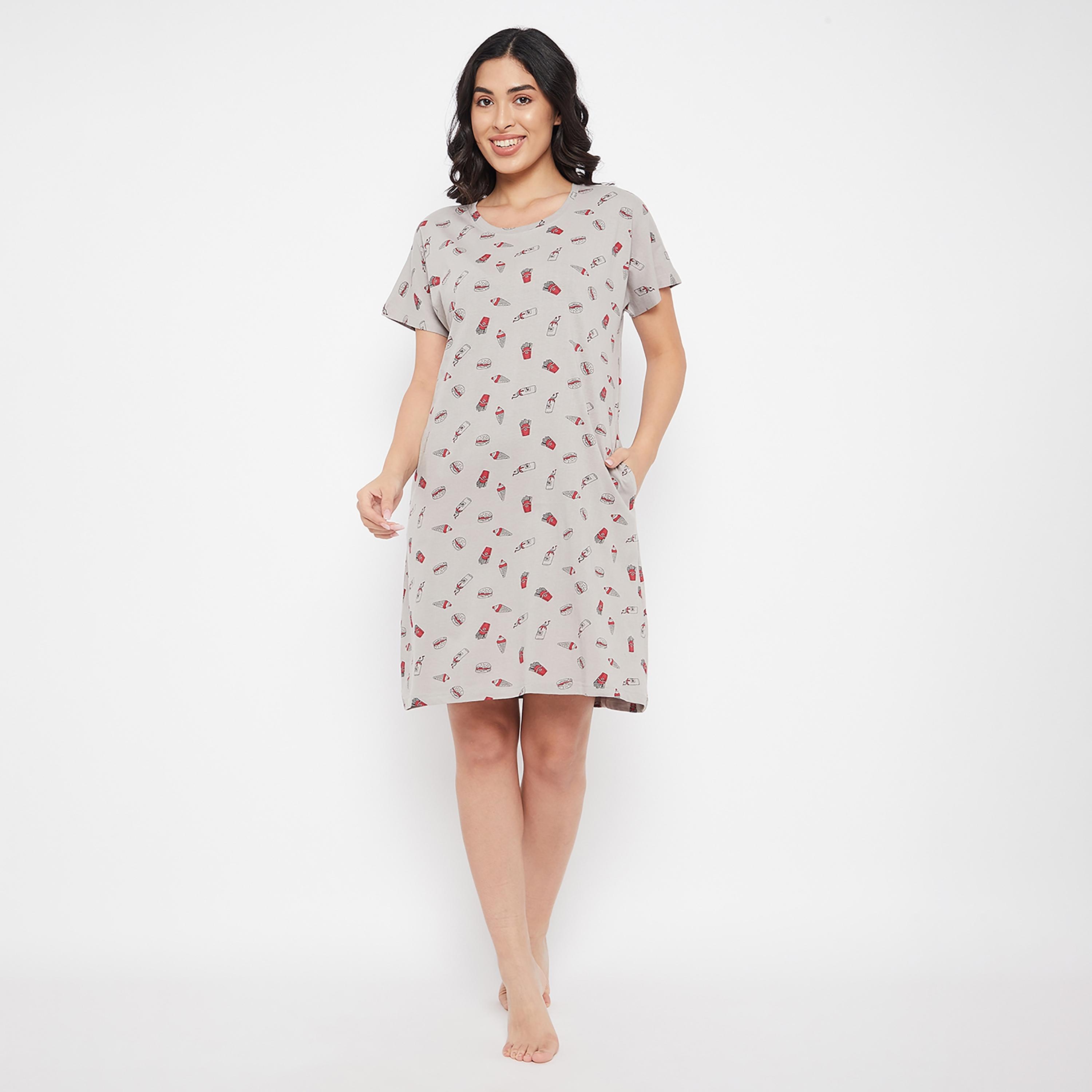 Clovia Printed Round Neck Night Dress-women-clothing-nightwear-nighties-image-3