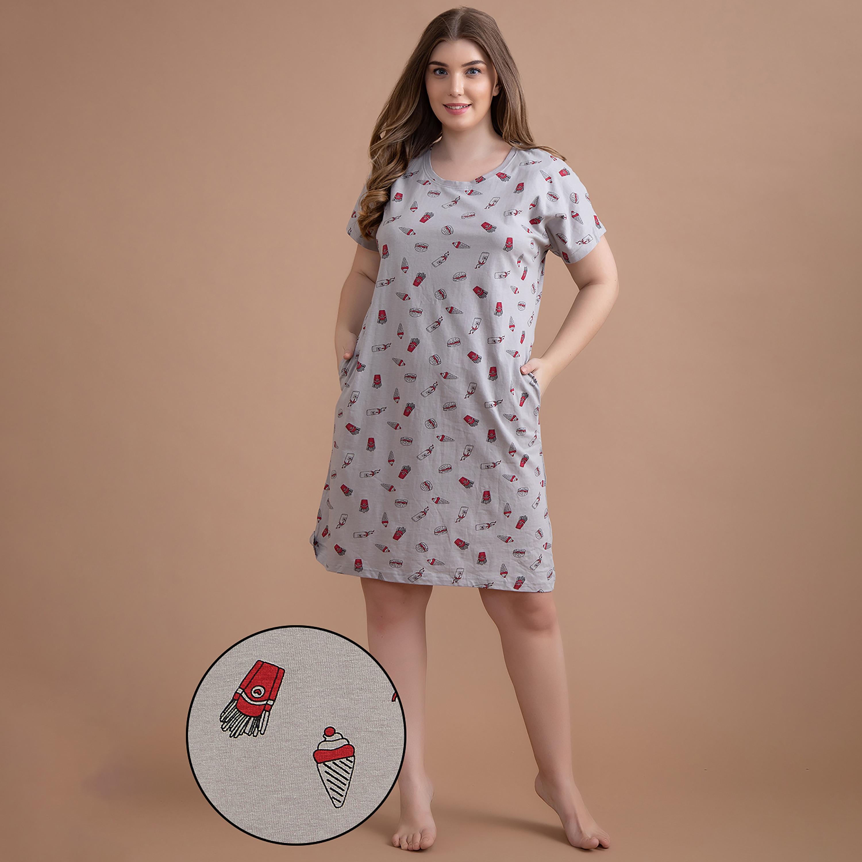 Clovia Printed Round Neck Night Dress-women-clothing-nightwear-nighties-image-1